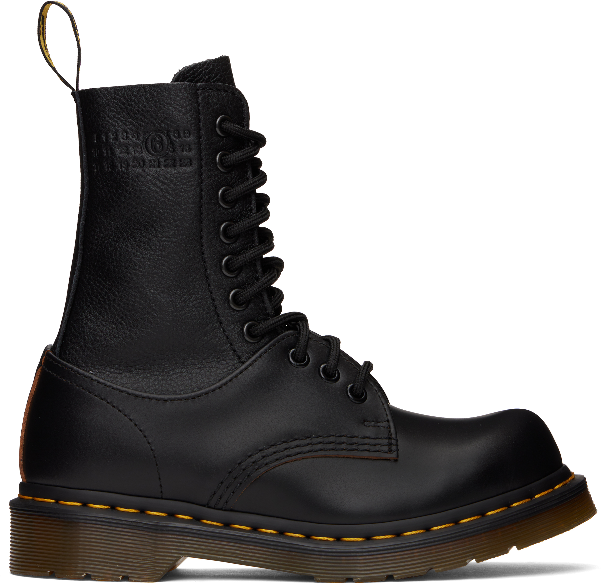 MM6 Maison Margiela Black Dr. Martens Edition 10 Eye Twisted and Reimagined 85 LAS Boots SSENSE