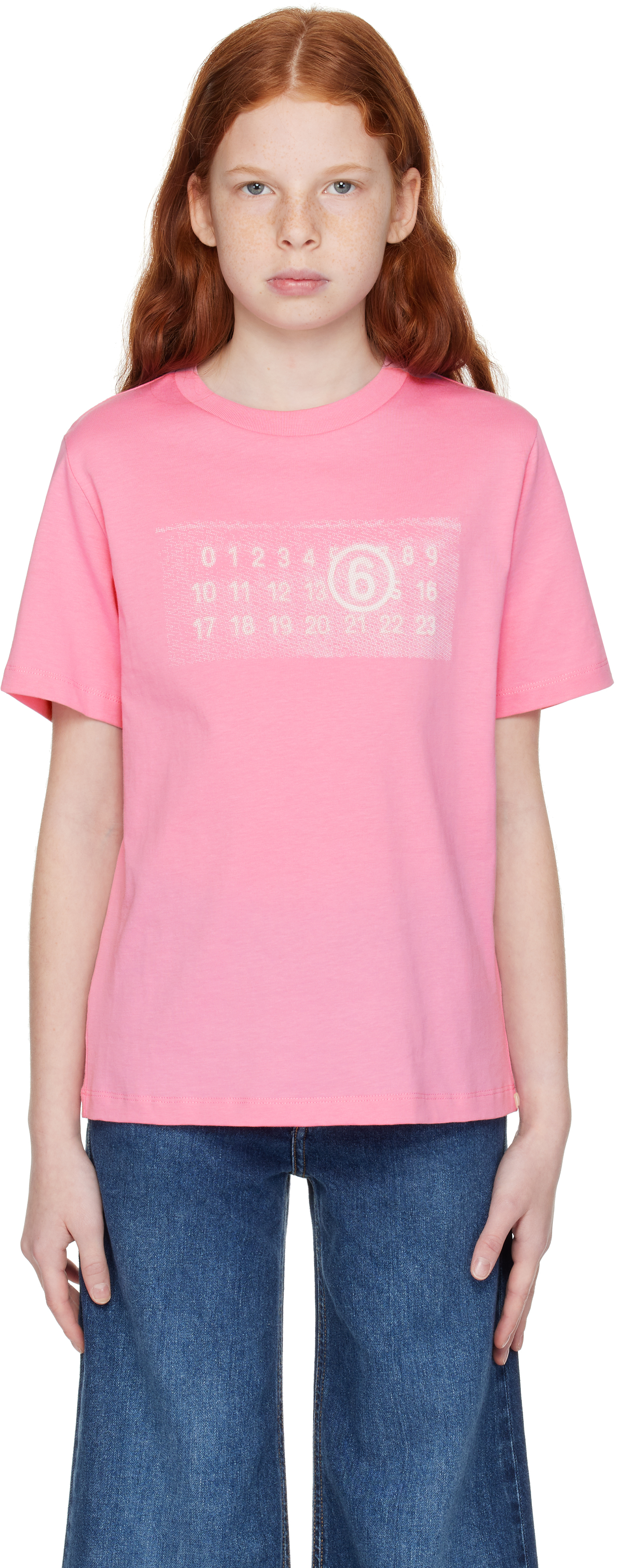 Mm6 Maison Margiela Kids Pink Printed Logo T-shirt In M6308