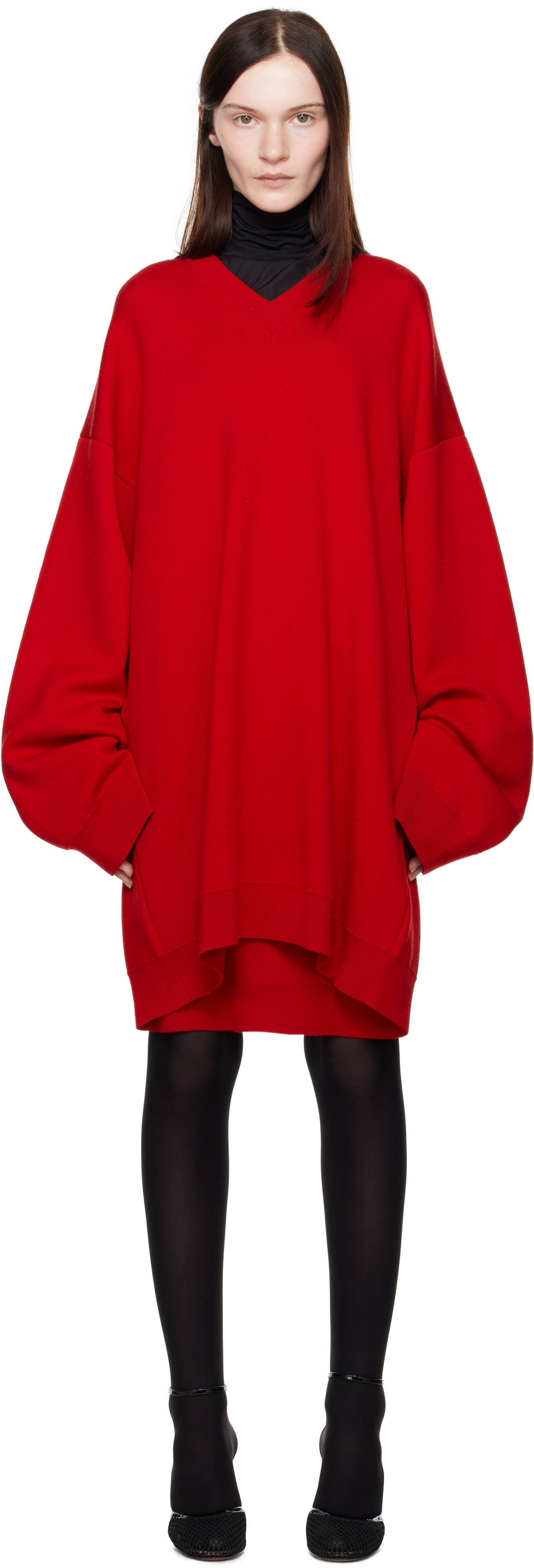 Red Fitted Back Sweater Minidress