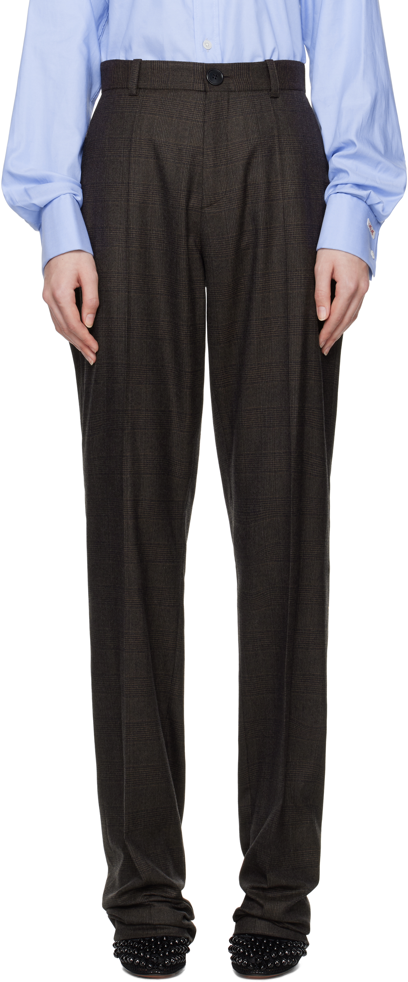 Brown Classic Slim Wool Trousers