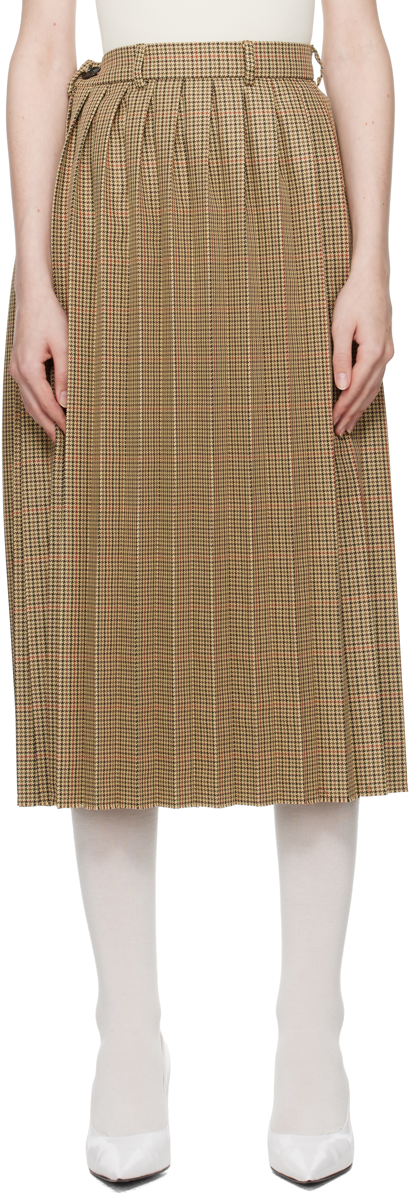 Beige Pleated Midi Skirt