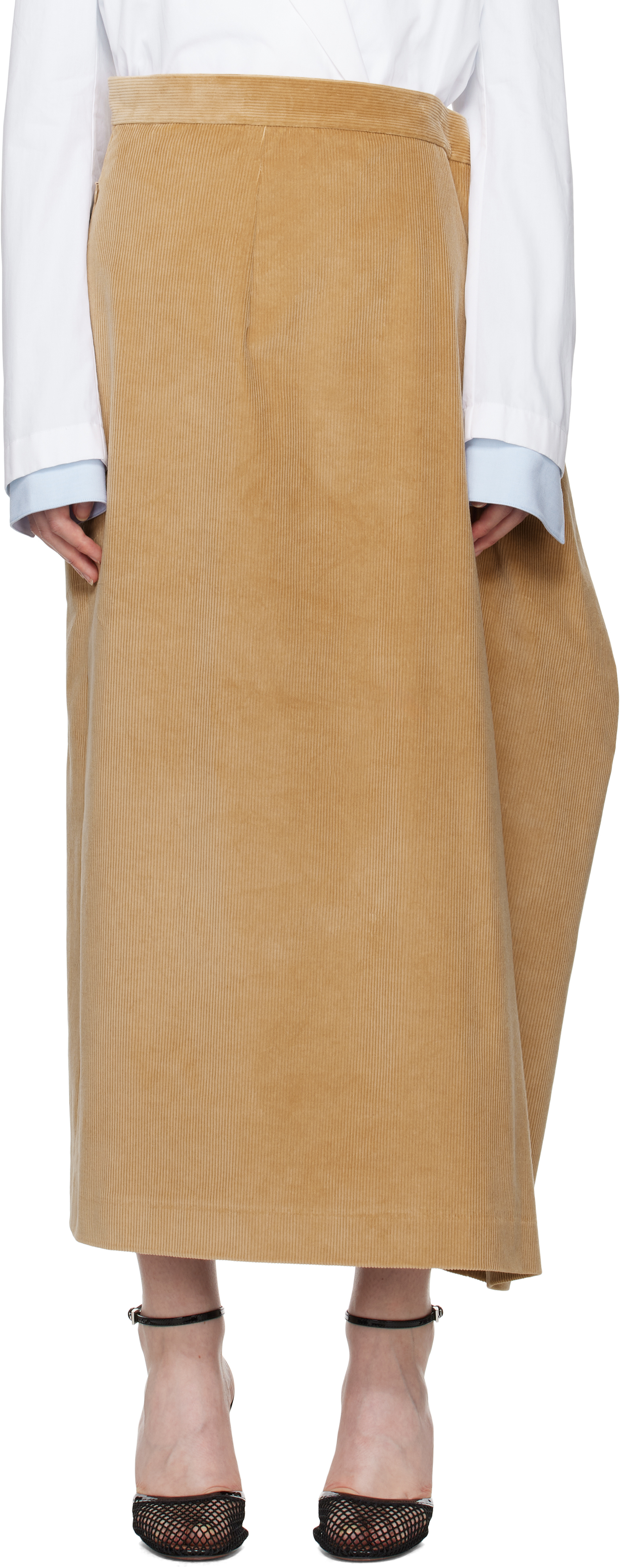 Beige Oversized Straight Midi Skirt