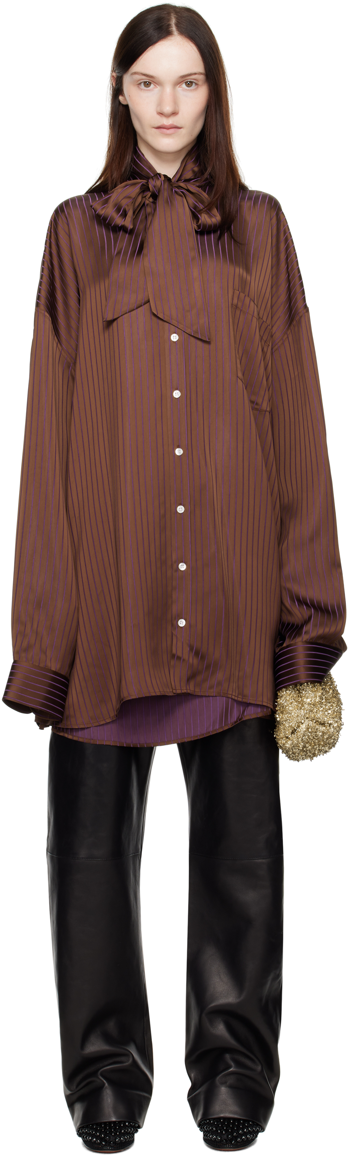 Brown Lavalliere Fitted Back XXL Shirt