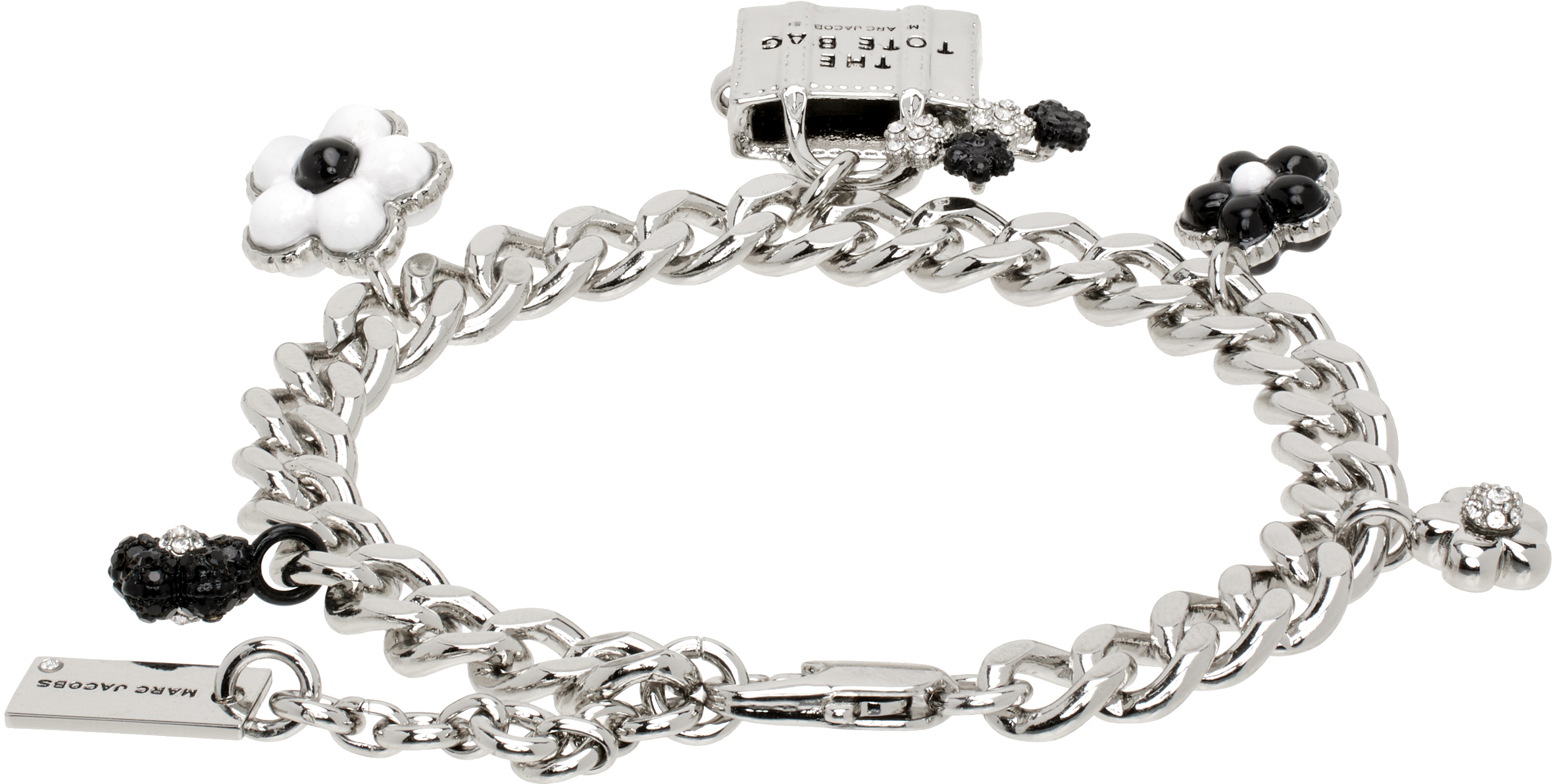 Shop Marc Jacobs Silver 'the Daisy Balloon Charm' Bracelet In 005 Black/white