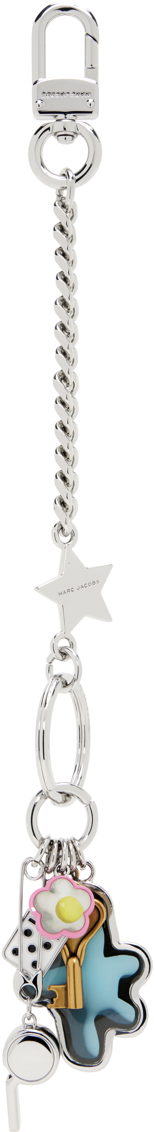 Marc Jacobs Silver 'the Sticker Bag Charm' Keychain In 042 Nickel