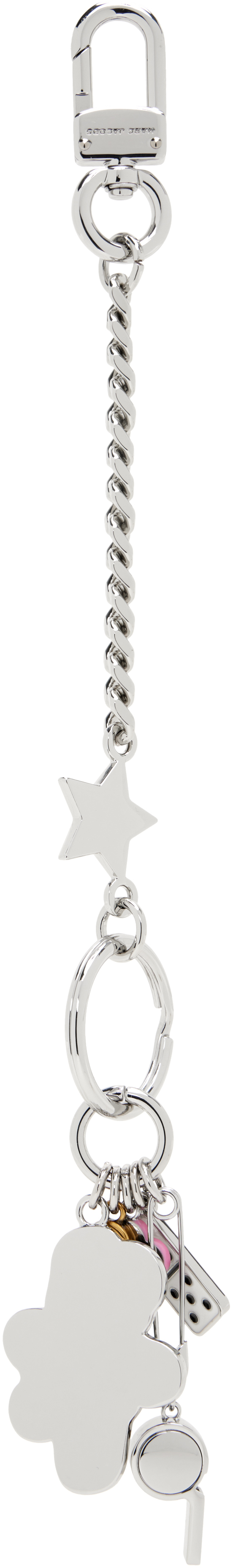 Marc Jacobs Silver 'the Sticker Bag Charm' Keychain In 042 Nickel
