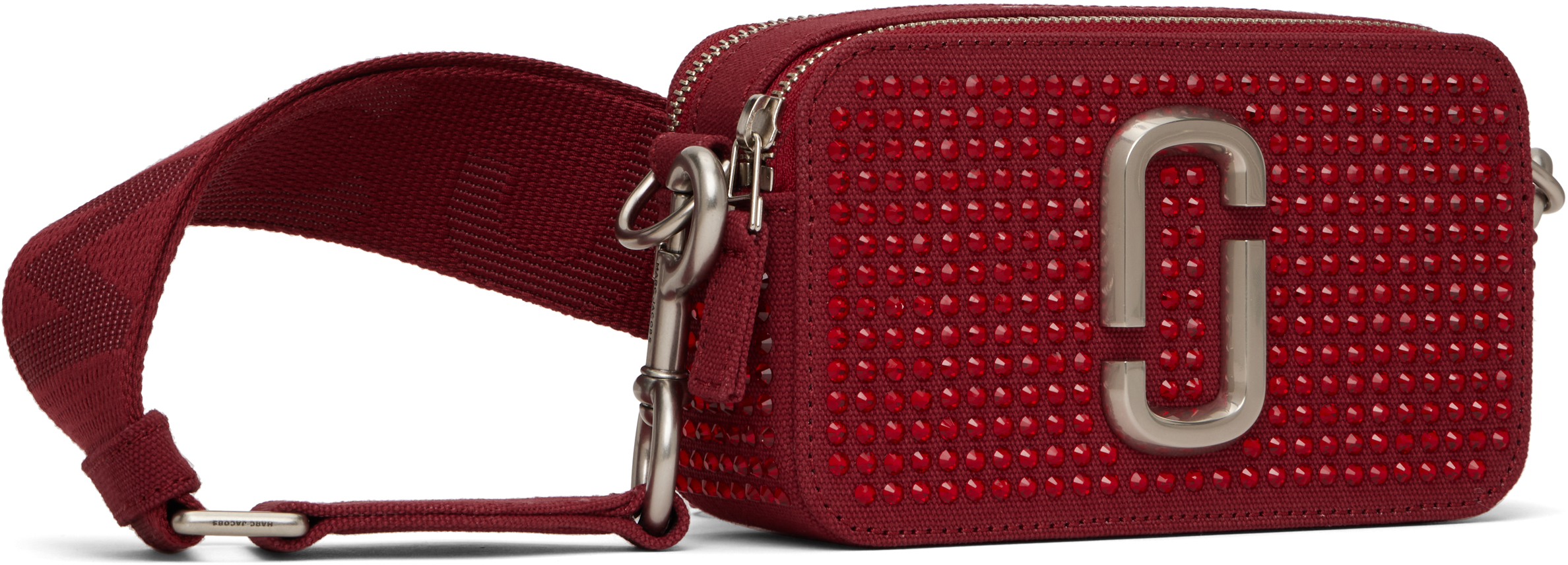 Shop Marc Jacobs Red 'the Crystal Canvas Snapshot' Bag In 646 Siren Crystal
