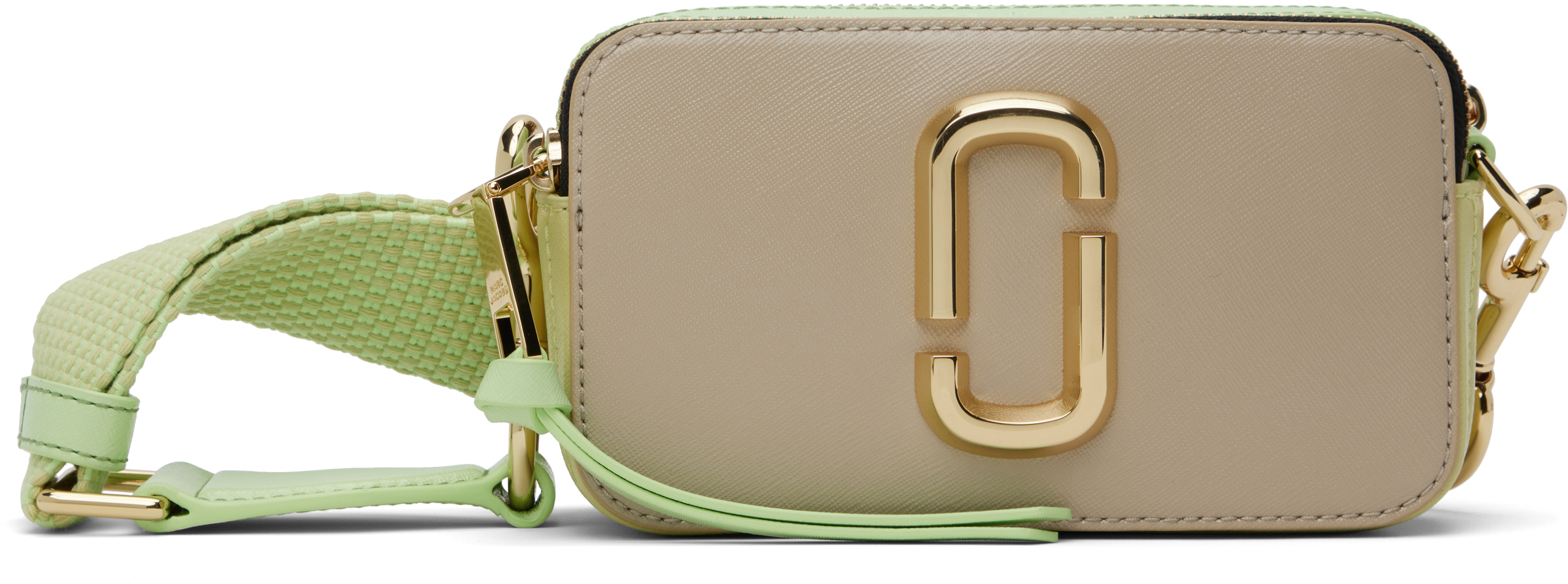 Marc Jacobs Beige And Acid Green Leather The Snapshot Crossbody Bag In 397 Peppermint Multi