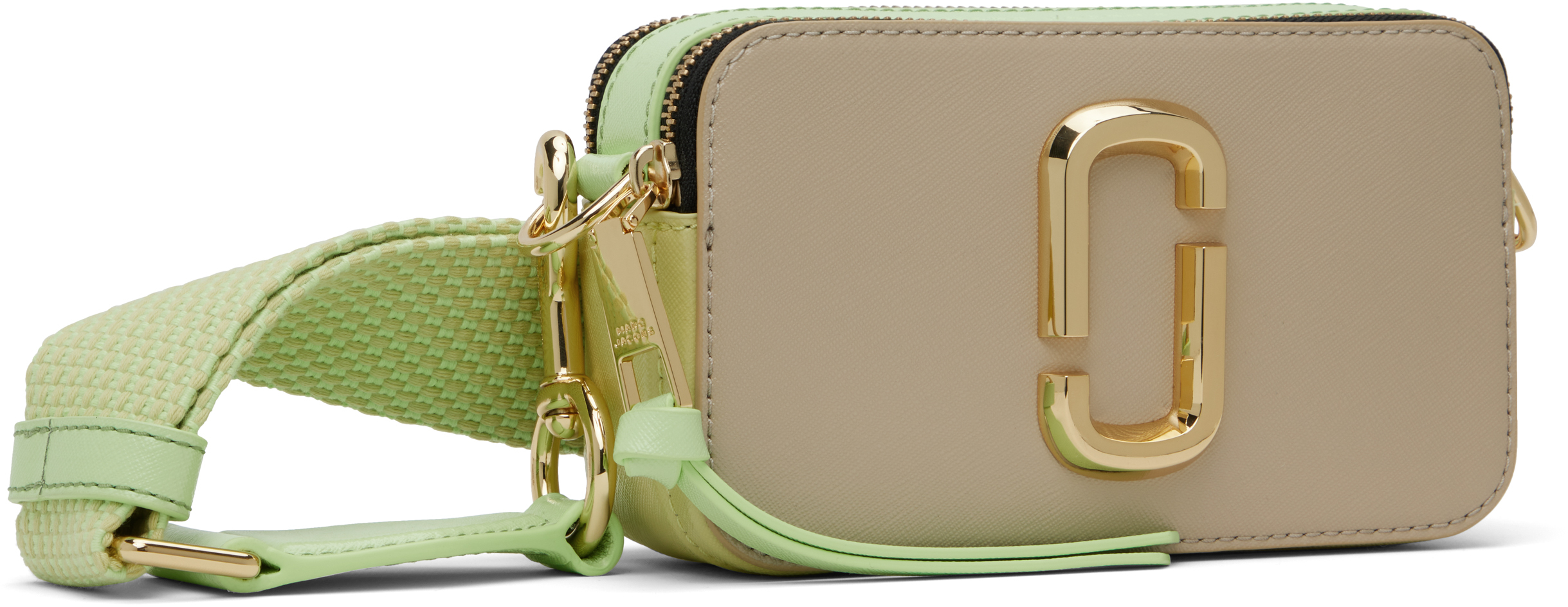 Marc Jacobs Beige And Acid Green Leather The Snapshot Crossbody Bag In 397 Peppermint Multi