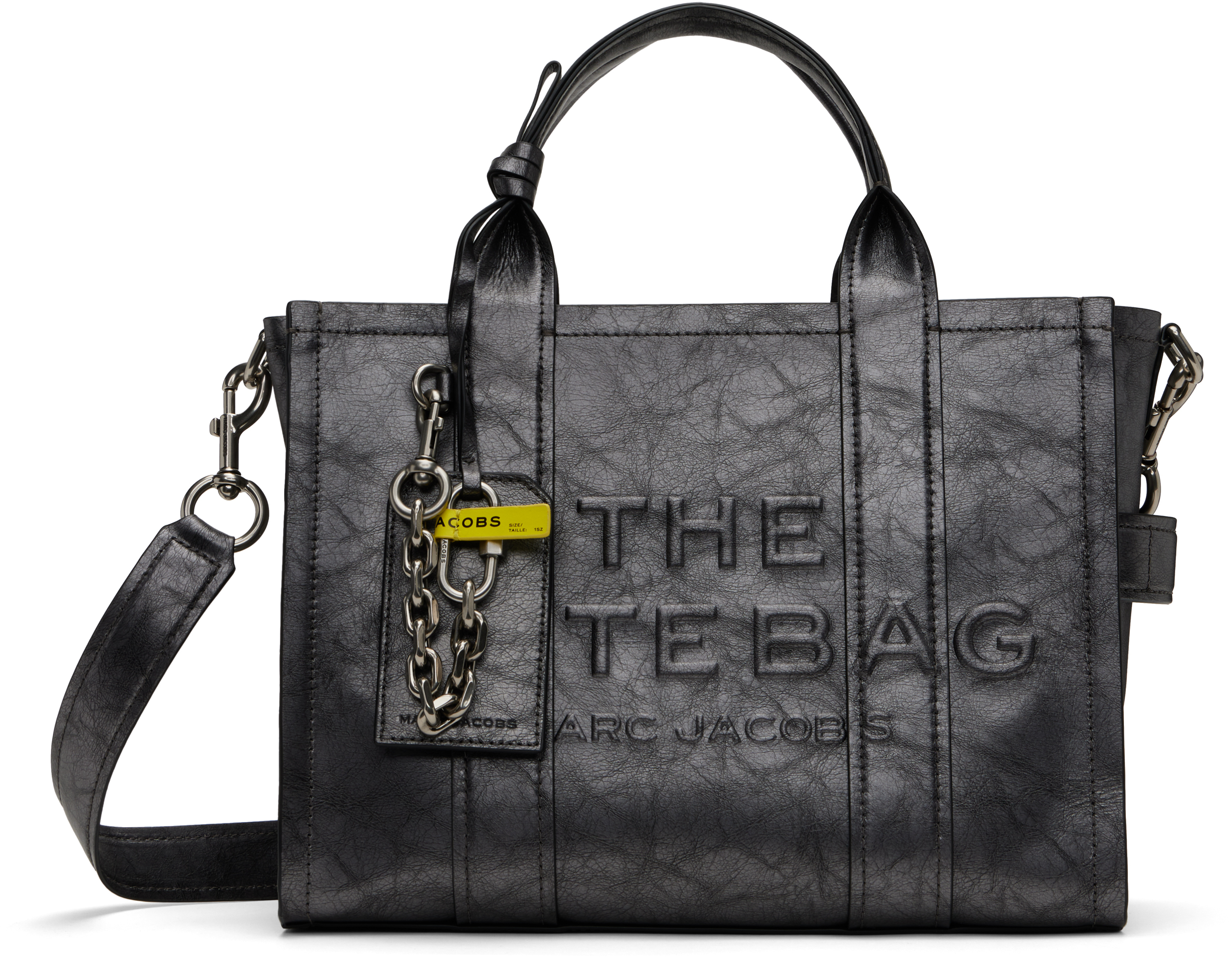 Marc Jacobs Gunmetal 'the Metallic Distressed Medium' Tote In 021 Dark Grey