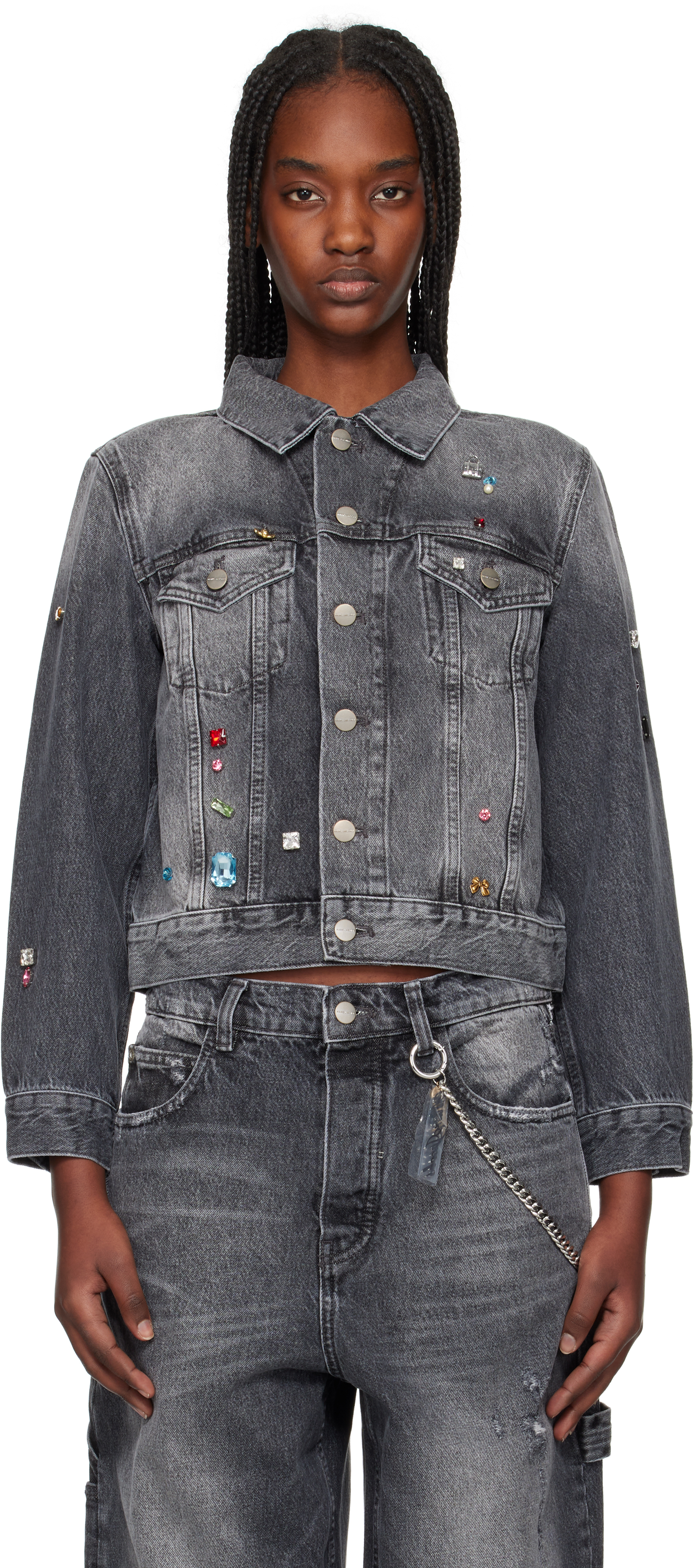 Gray Charm Shrunken Trucker Denim Jacket