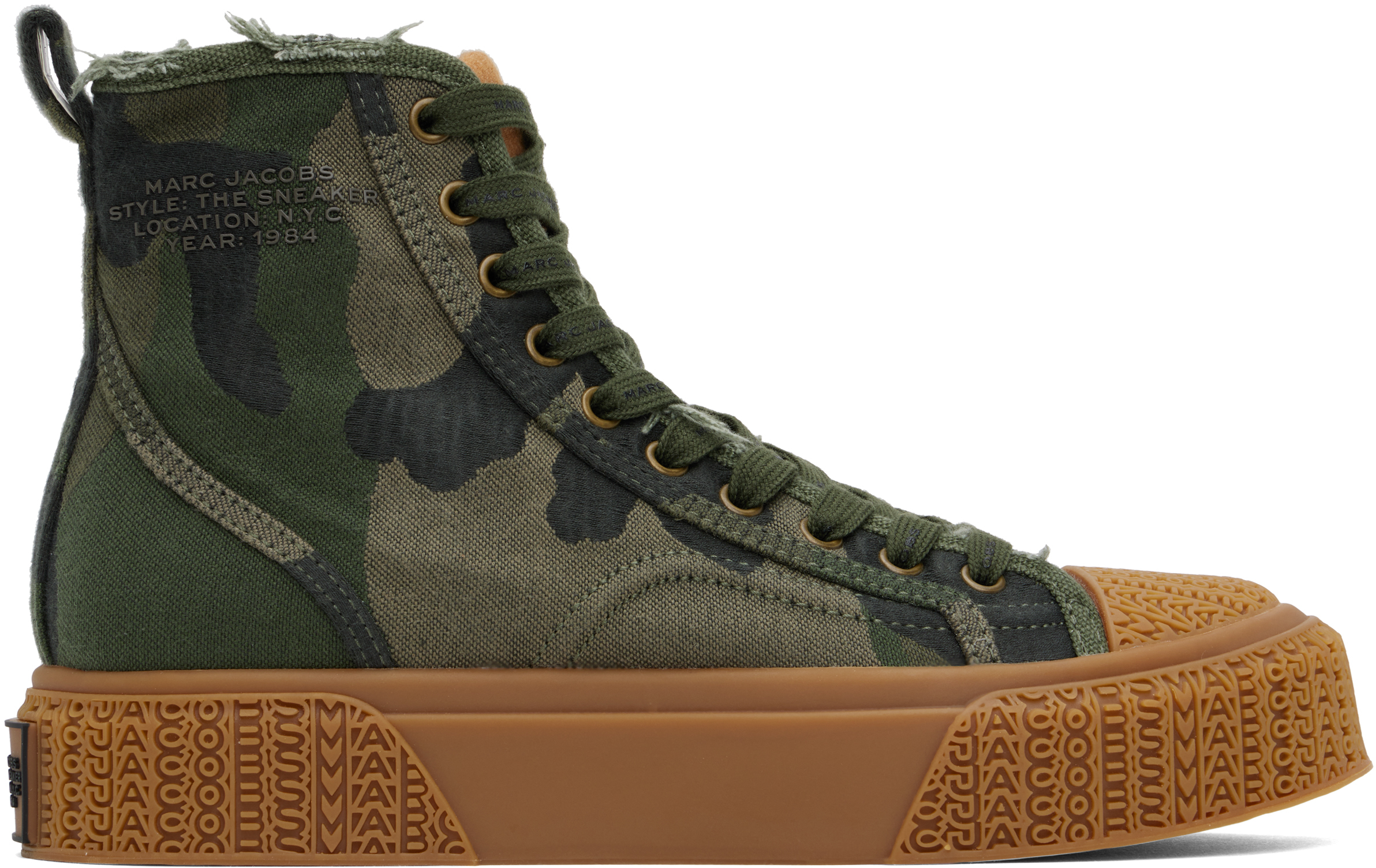 MARC JACOBS KHAKI 'THE CAMO JACQUARD' HIGH TOP SNEAKERS 