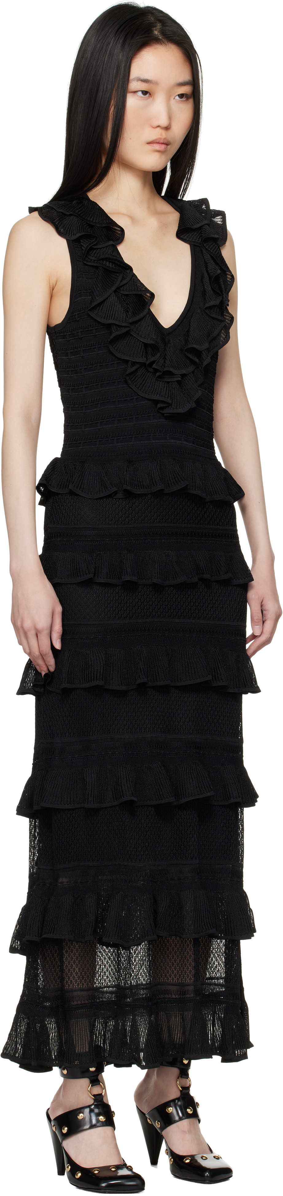Zimmermann Crush Frilled V-neck Midi Dress In Blk Black