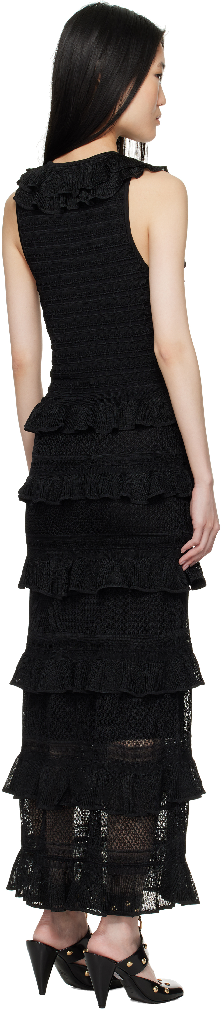 Zimmermann Crush Frilled V-neck Midi Dress In Blk Black