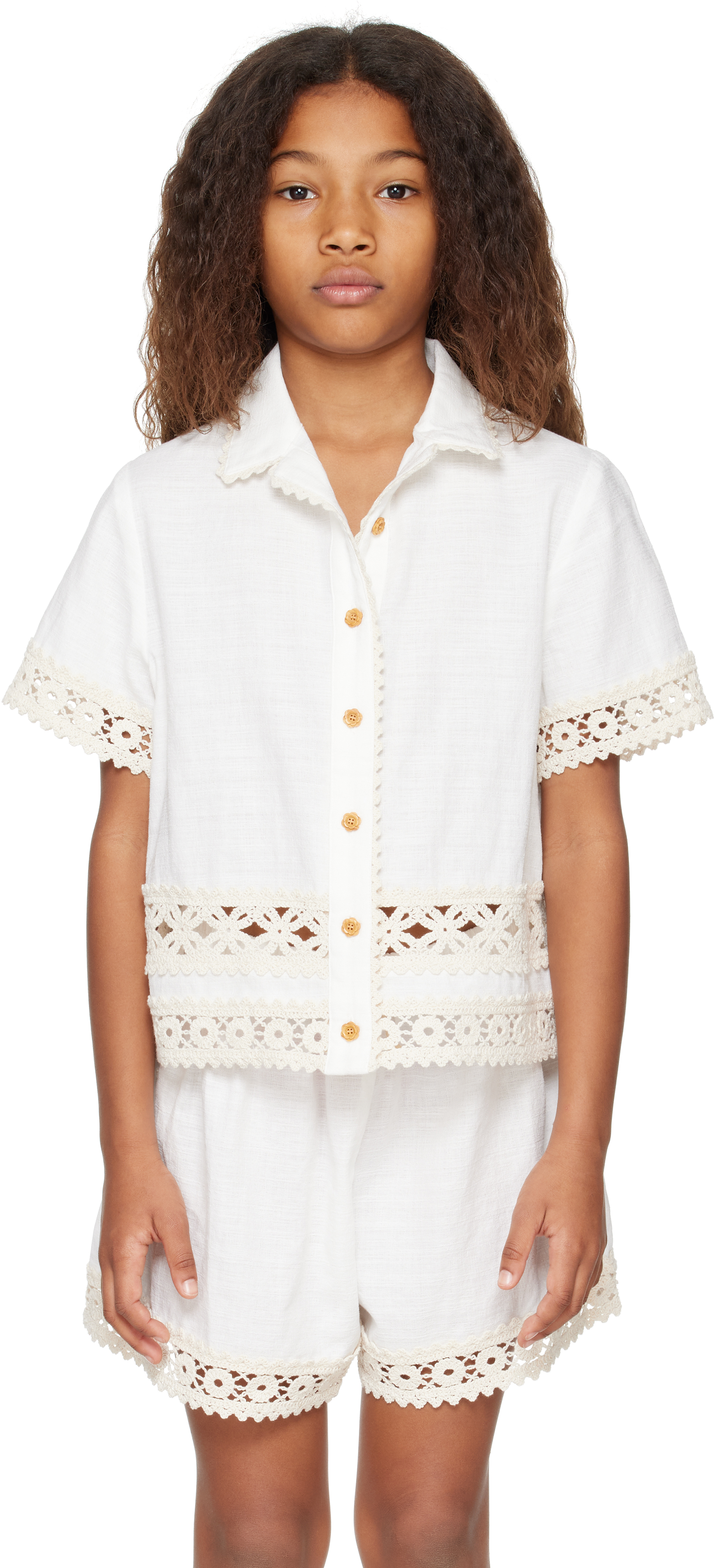 Shop Zimmermann Kids White Wylie Trimmed Shirt In Ivo Ivory