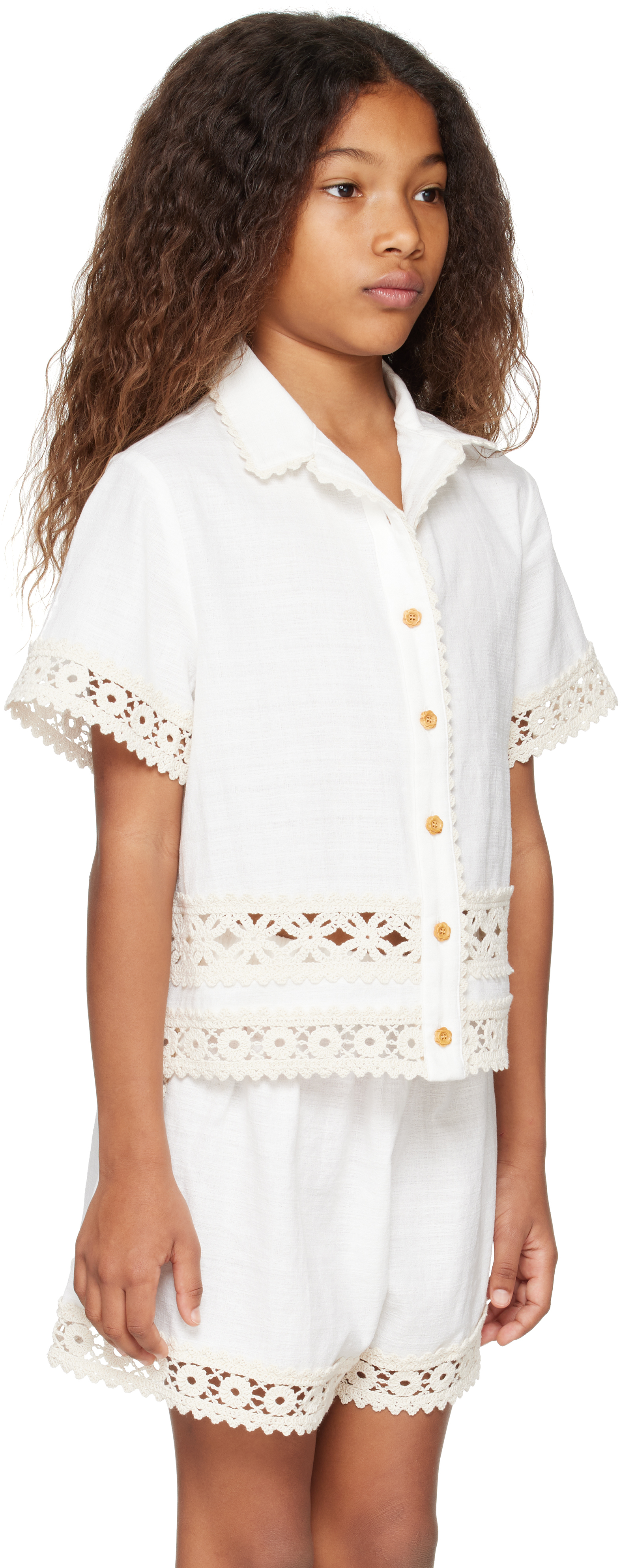 Shop Zimmermann Kids White Wylie Trimmed Shirt In Ivo Ivory