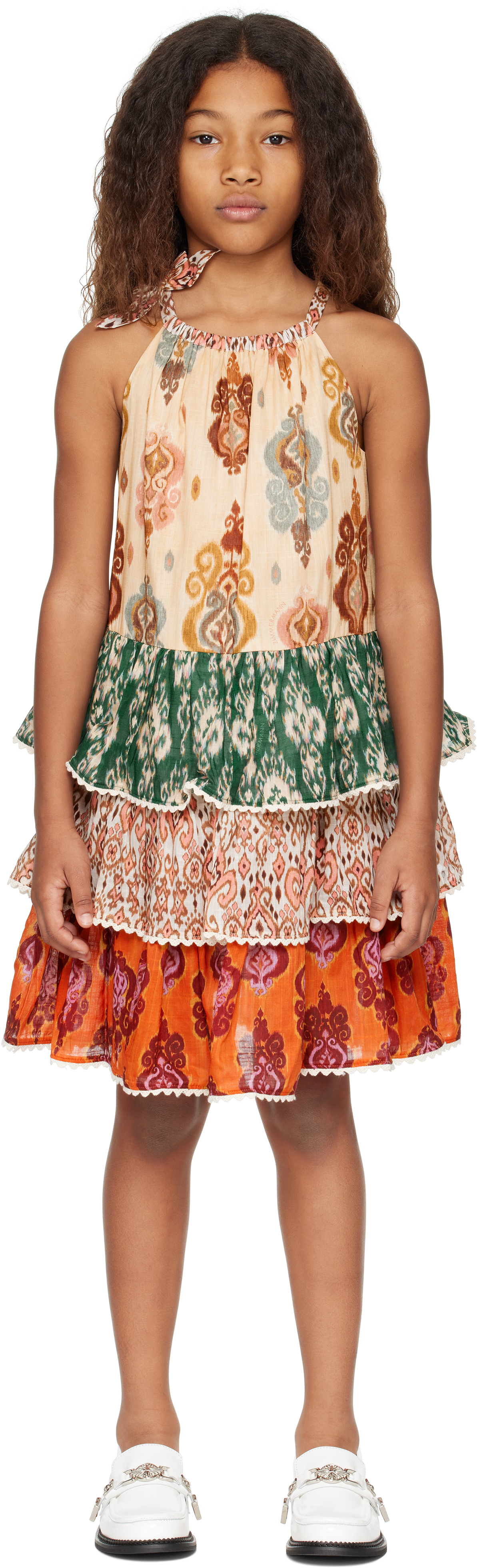 Zimmermann Kids Multicolor Wylie Halter Tiered Dress In Spli Spliced