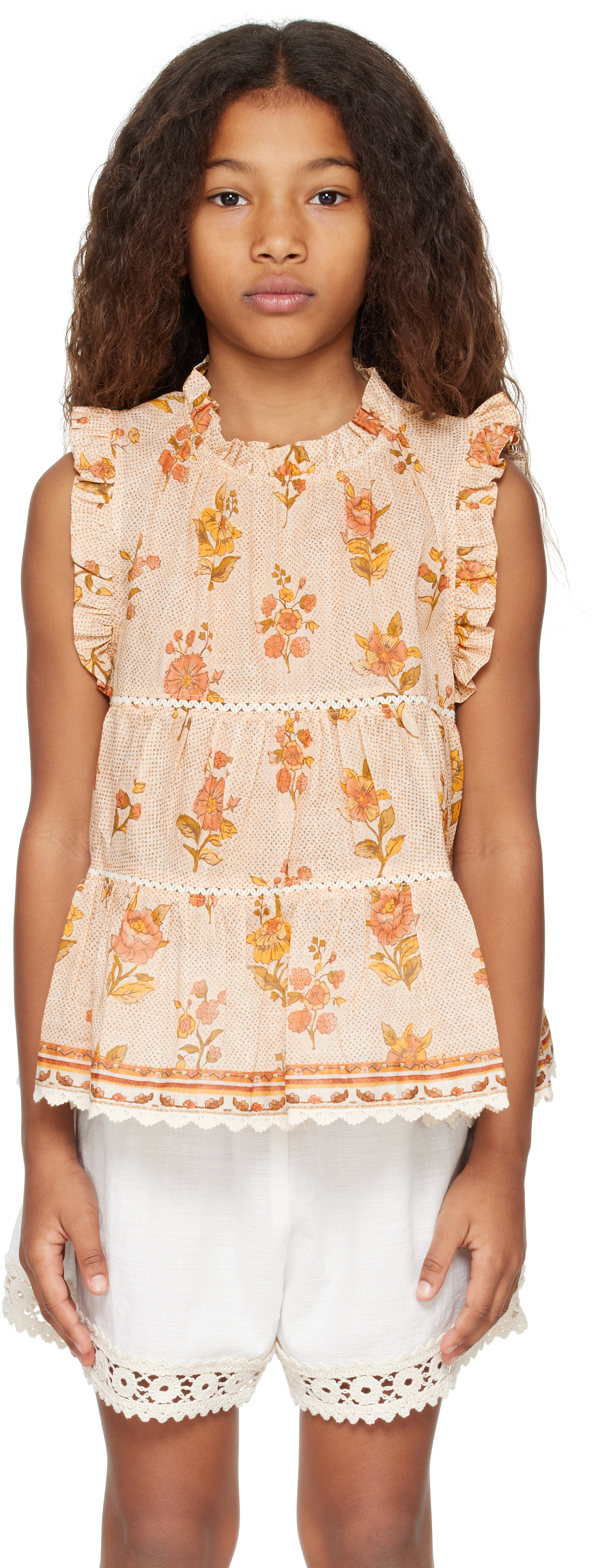 Zimmermann Kids Beige Tallow Gathered Top In Crmpos Cream Posie