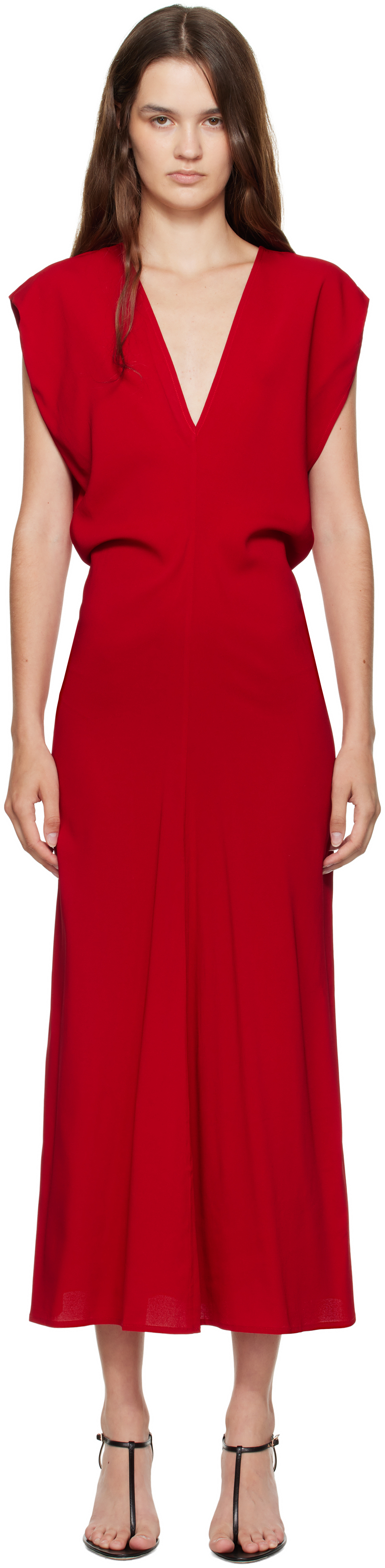 【関税込み】St. Agni レッド Plunge Drape ミディアムドレス St. Agniのレッド Plunge Drape ミディアムドレスがセール中