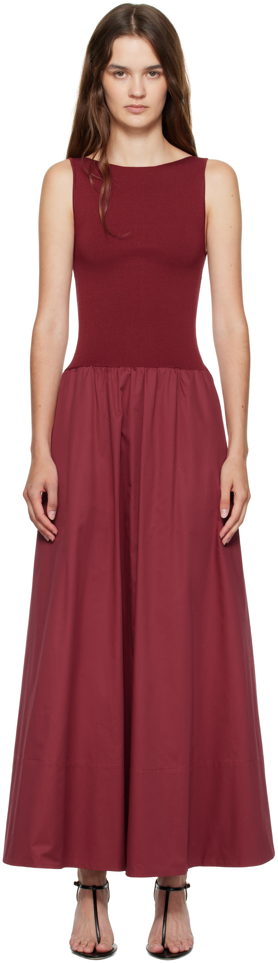 St. Agni Burgundy Bateau Cutout Dress