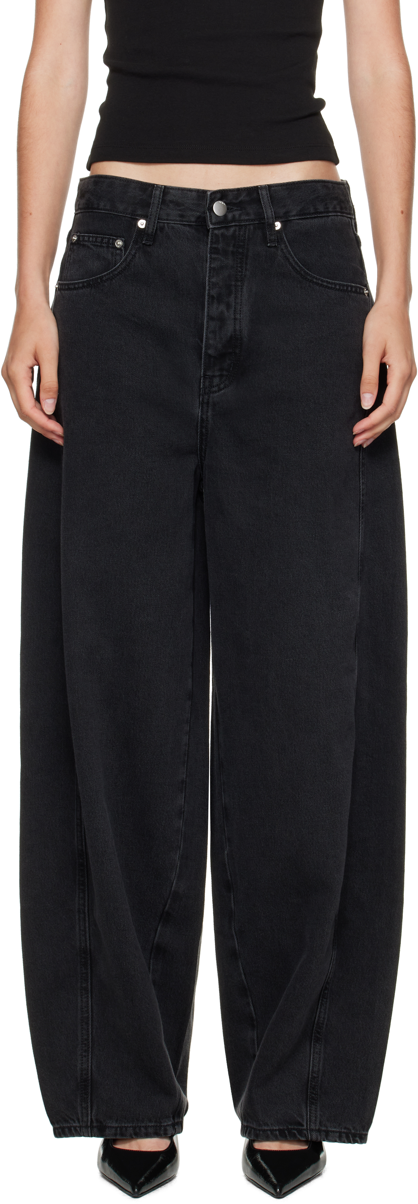 St Agni Black Outland Denim Edition Mid Rise Balloon Jeans In Black