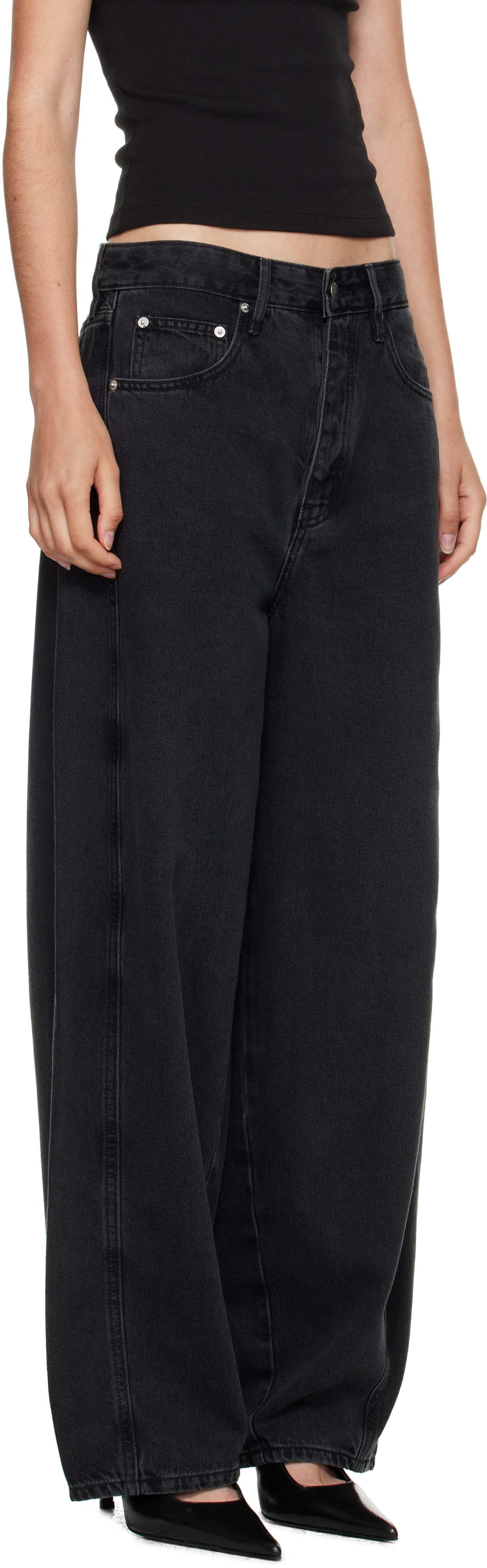 St Agni Black Outland Denim Edition Mid Rise Balloon Jeans In Black