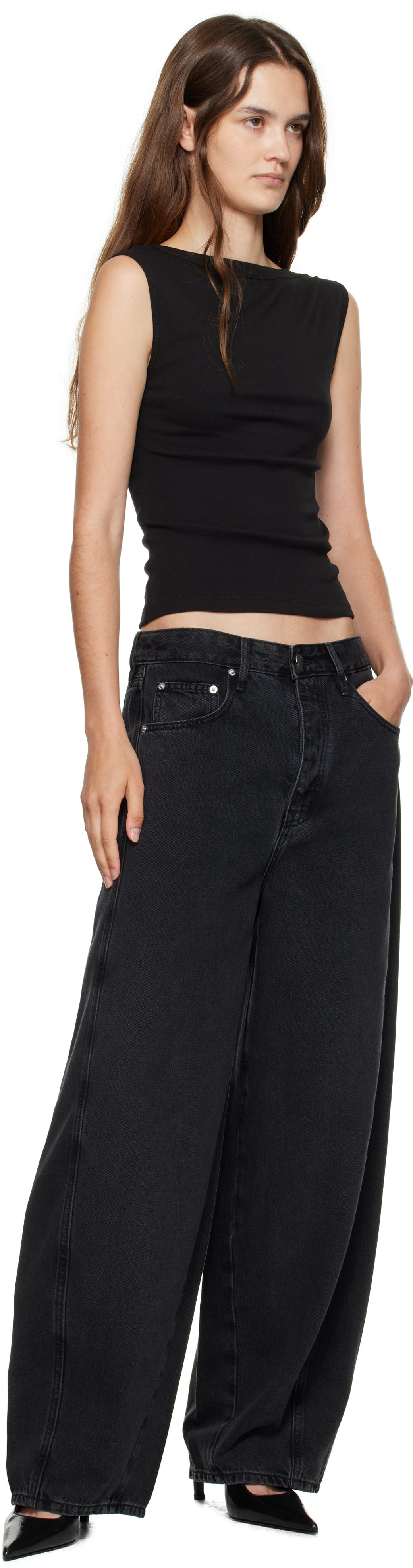 St Agni Black Outland Denim Edition Mid Rise Balloon Jeans In Black