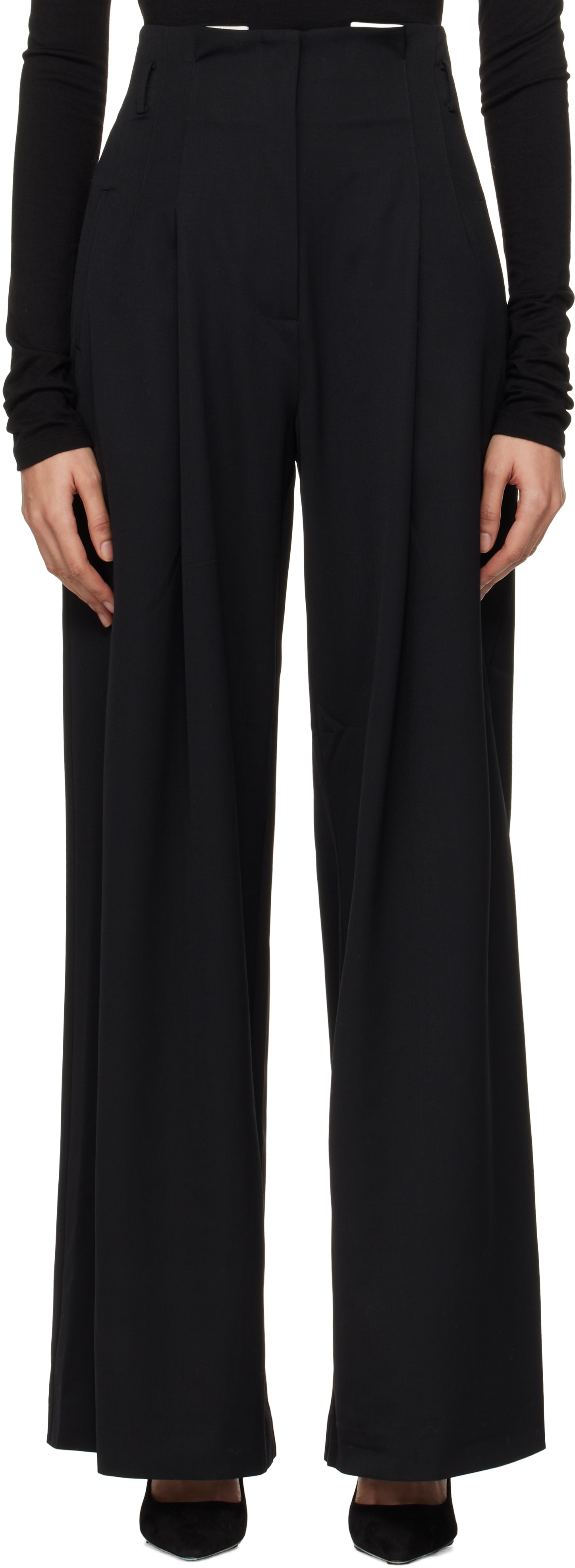 Black Paperbag Waist Trousers