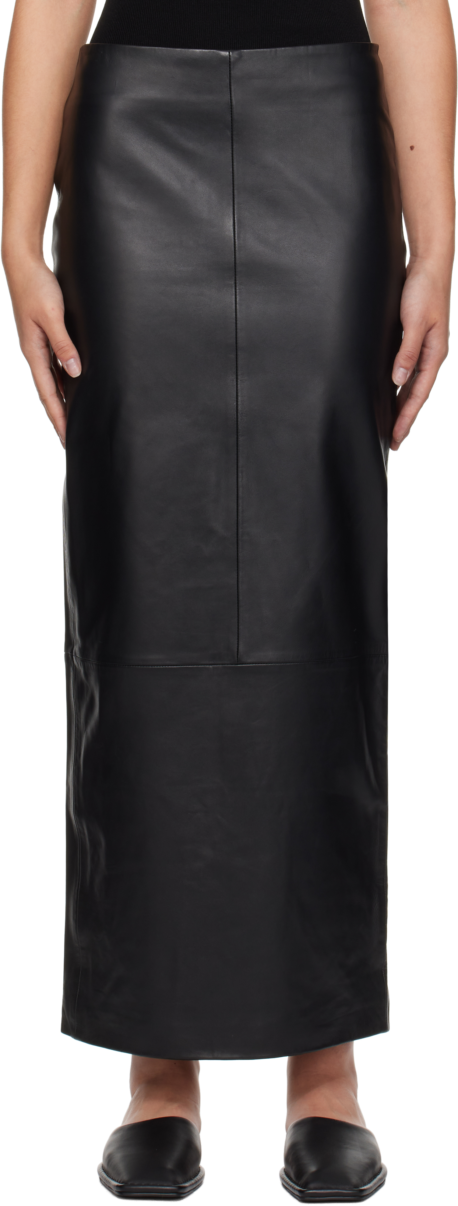 Black Column Leather Maxi Skirt