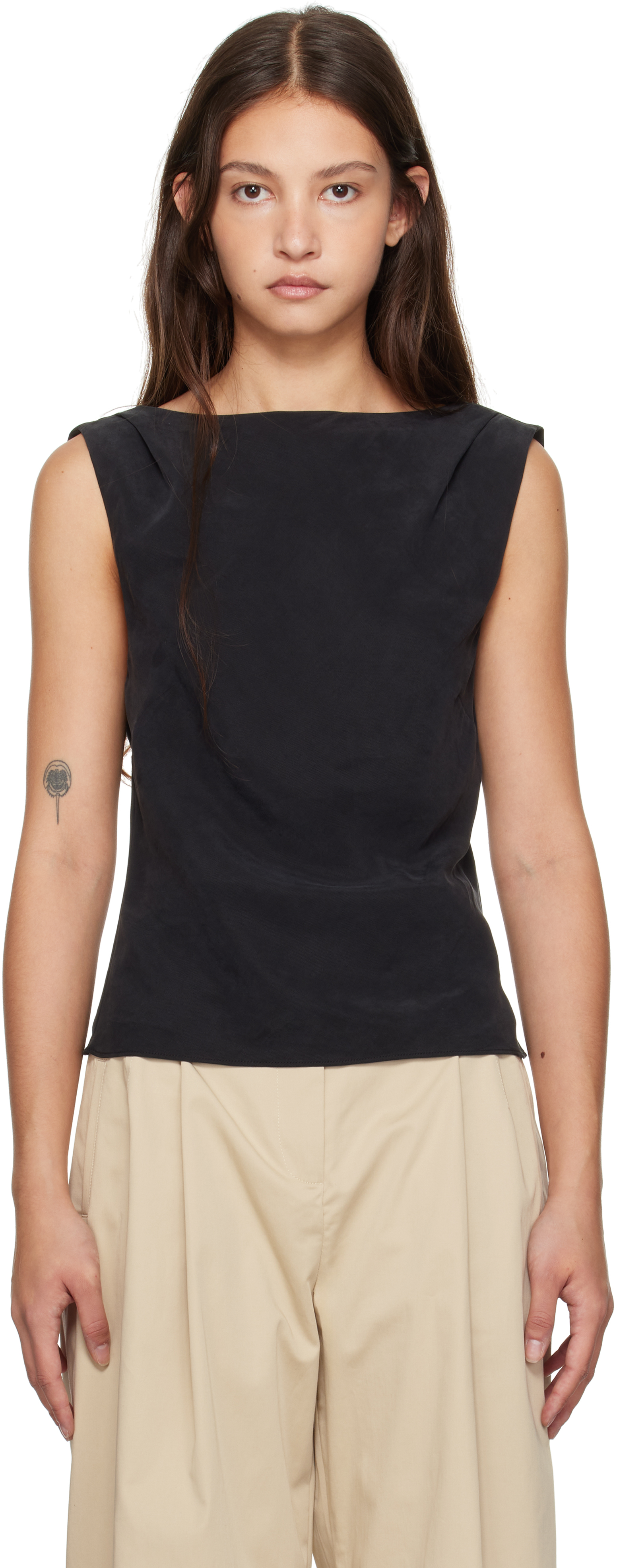 Black Draped Cowl Top