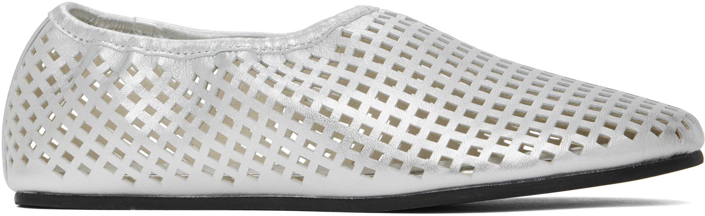 Silver Perforated Ballerina Flats