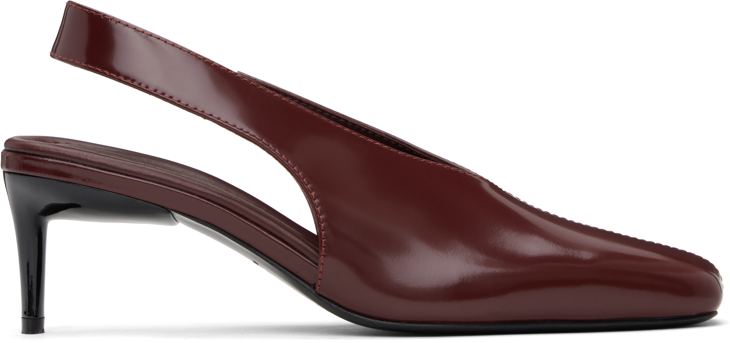 Burgundy Square Toe Sling Back Heels