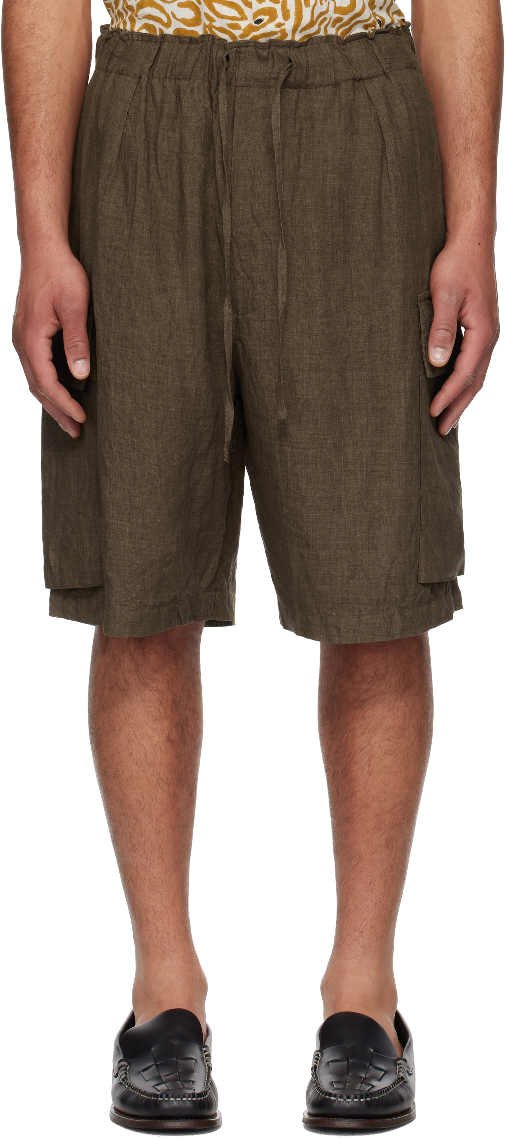 Brown Drawstring Cargo Shorts by KAPTAIN SUNSHINE on Sale