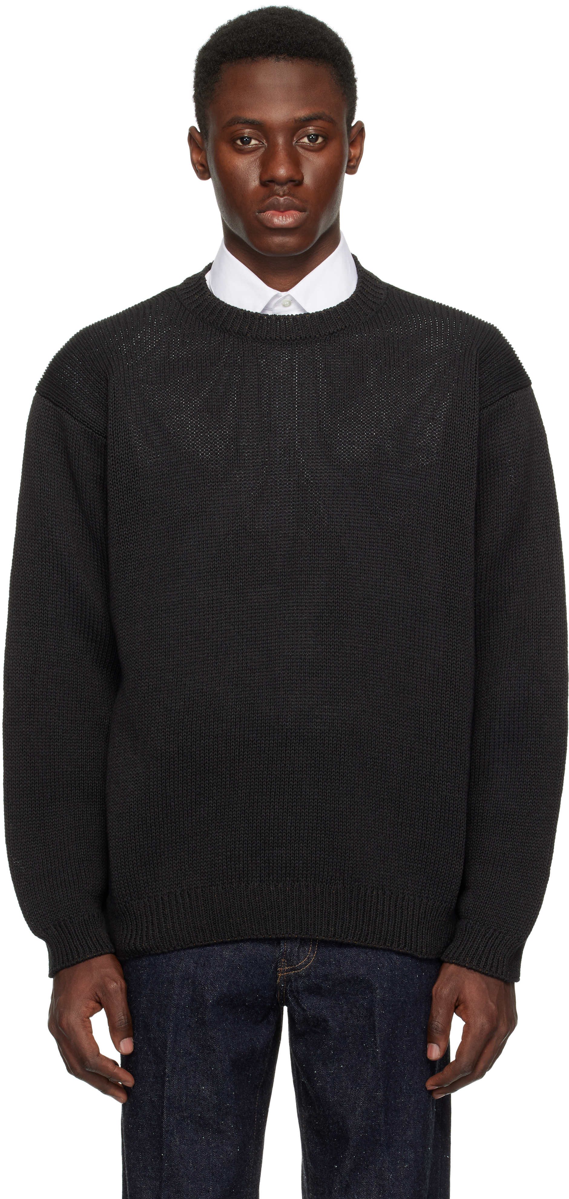 Black Cotton Washi Hand Frame Sweater