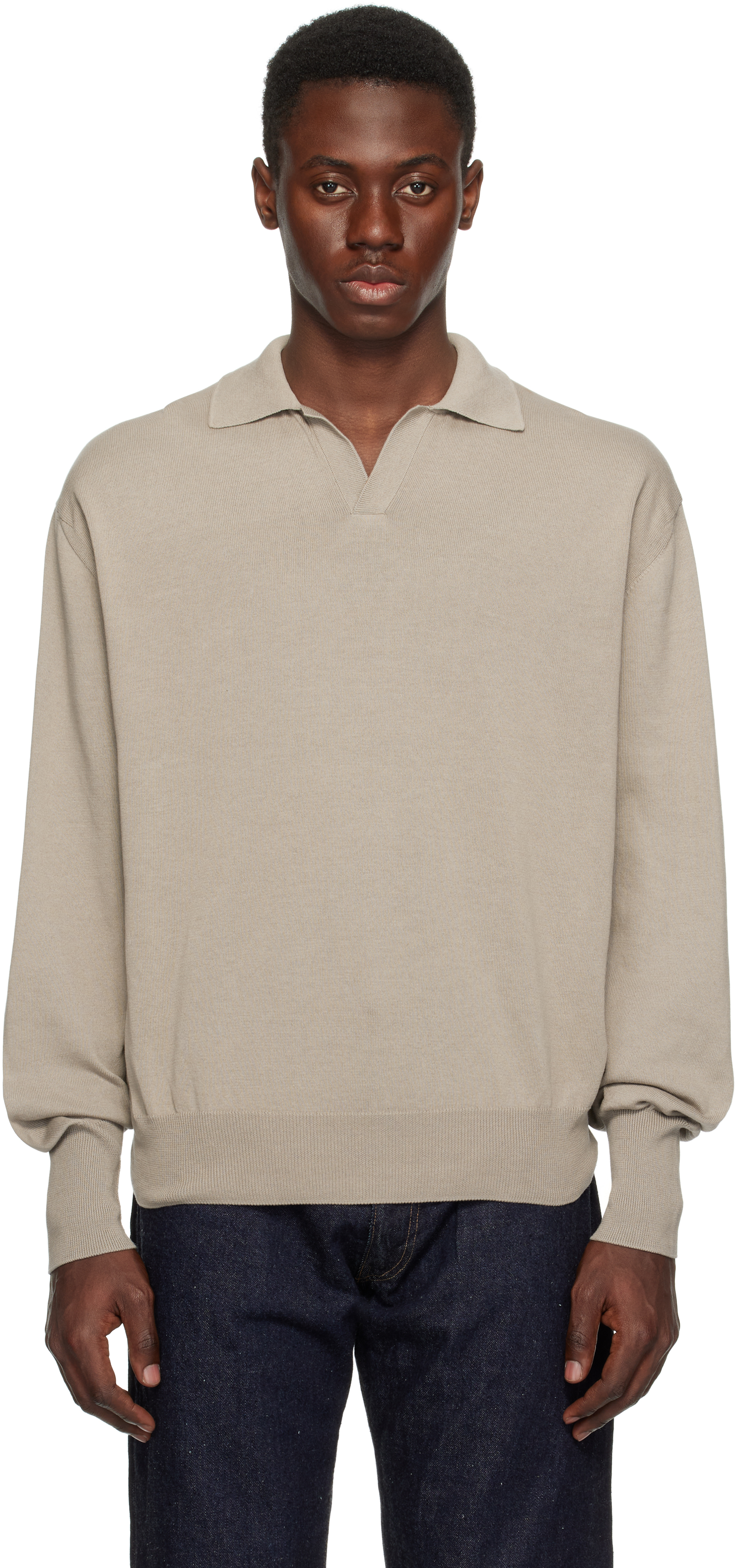 Taupe Cotton Knit Skipper Polo