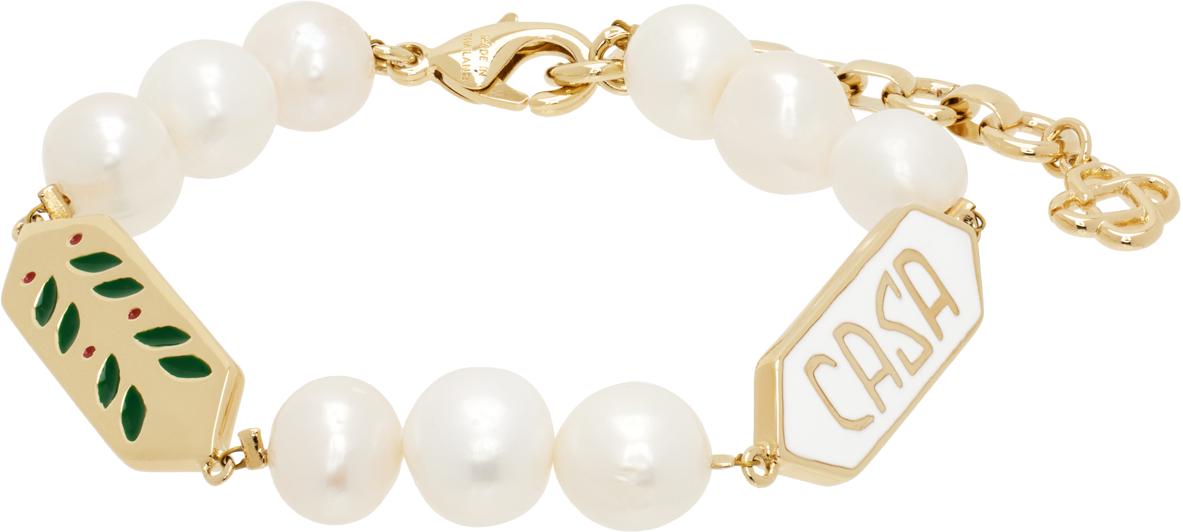 Gold & White Laurel Pearl Bracelet