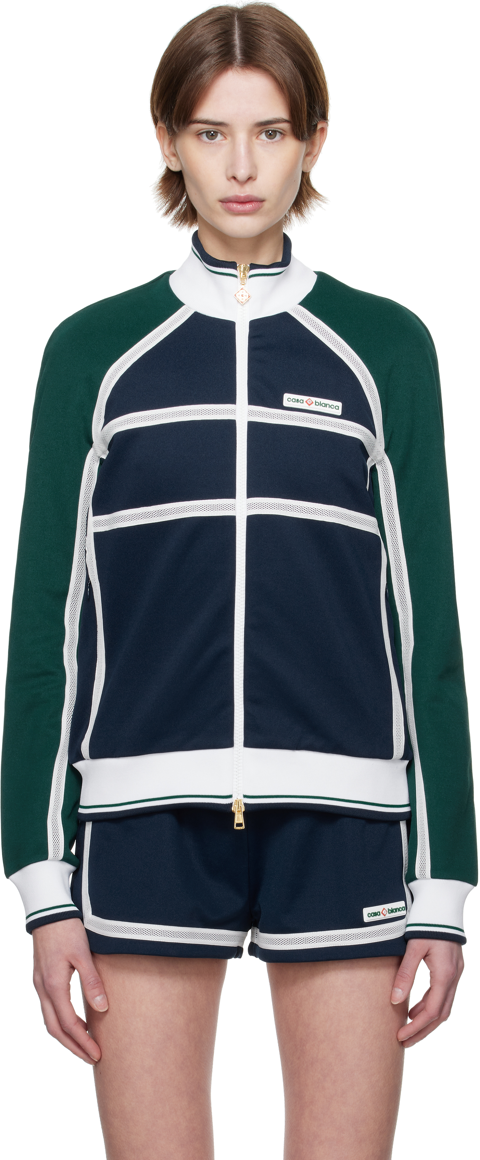 Navy 
Green Mesh Tape Track Jacket