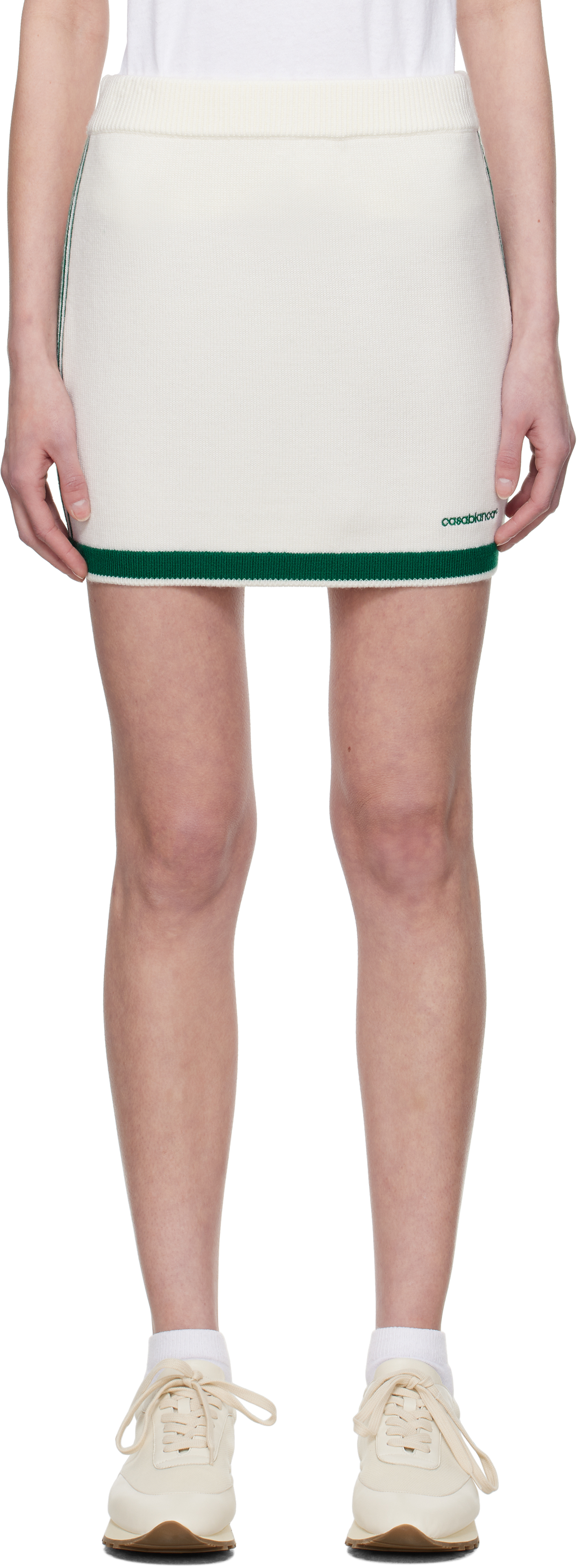Casablanca Off-white & Green Knit Tennis Miniskirt In White / Green