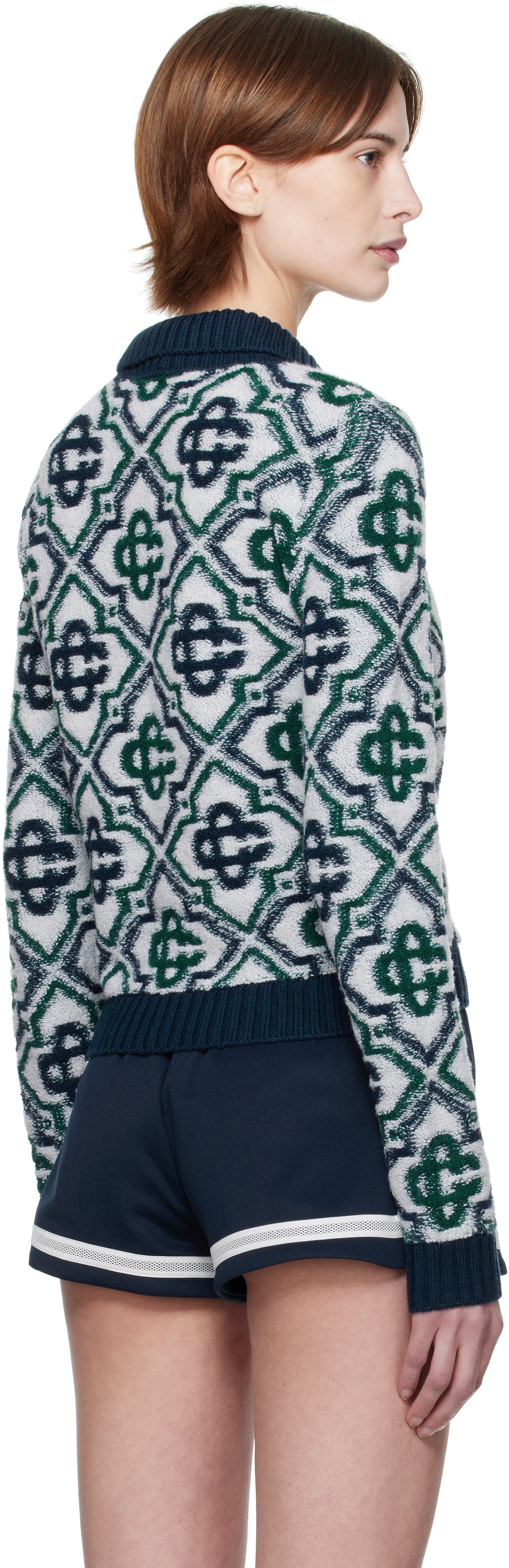 Casablanca Monogram Zip-up Cardigan In Green / Navy