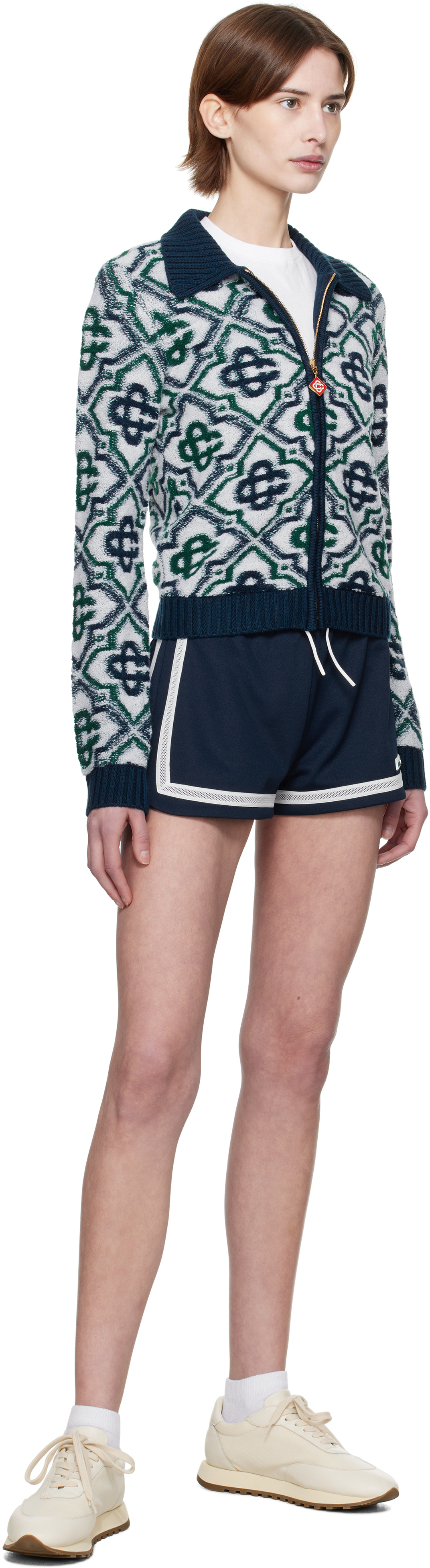 Casablanca Monogram Zip-up Cardigan In Green / Navy