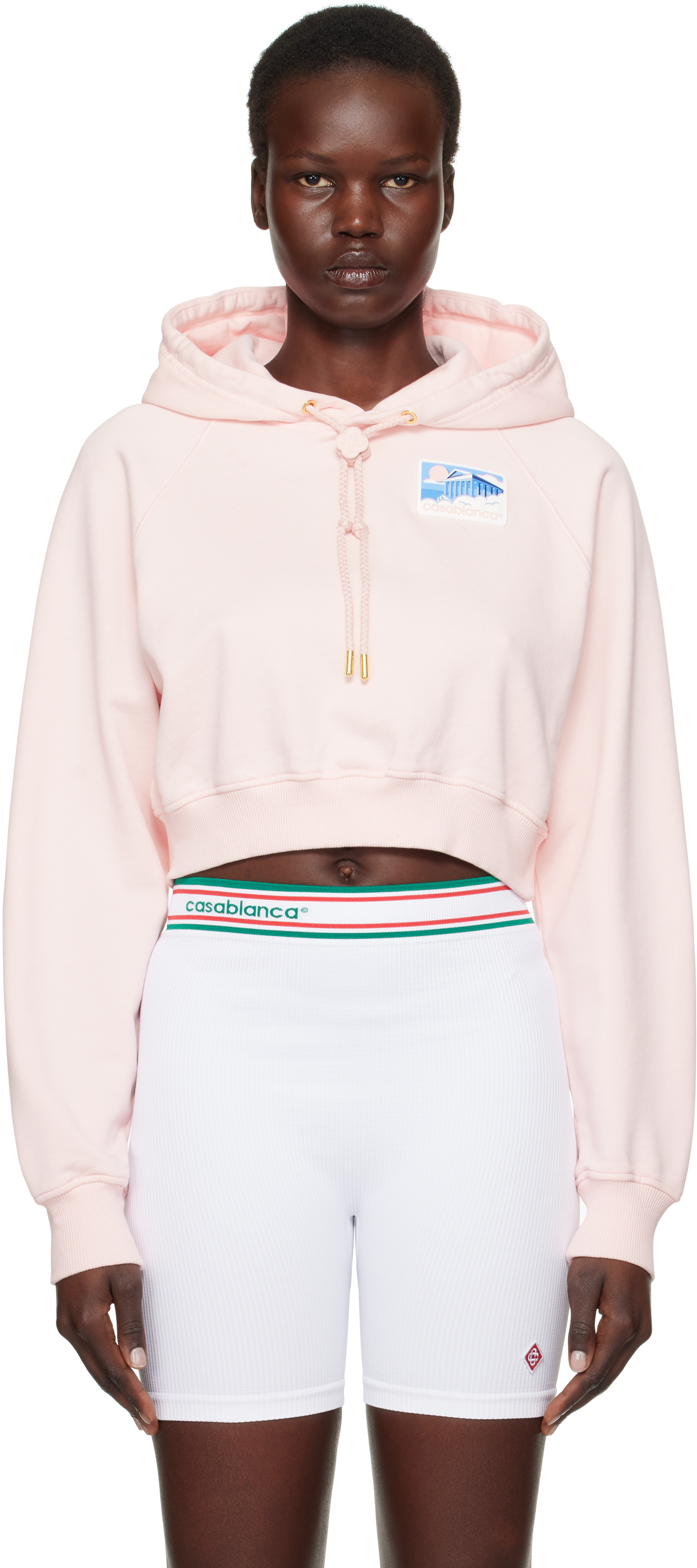 Pink Greek Temple Rubber Patch Crop Hoodie