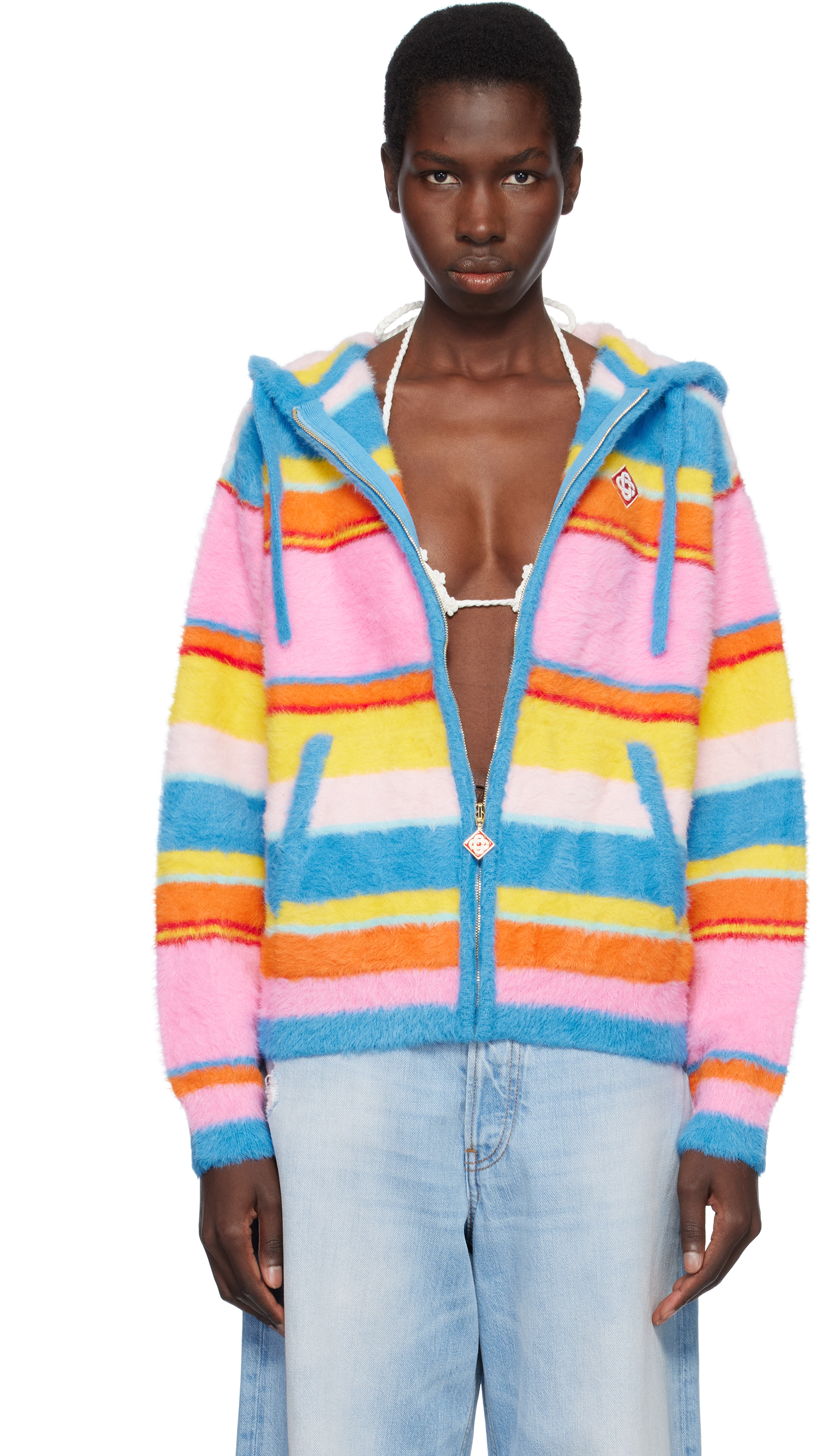 Casablanca Multicolor Fluffy Stripe Oversized Hoodie In Multi