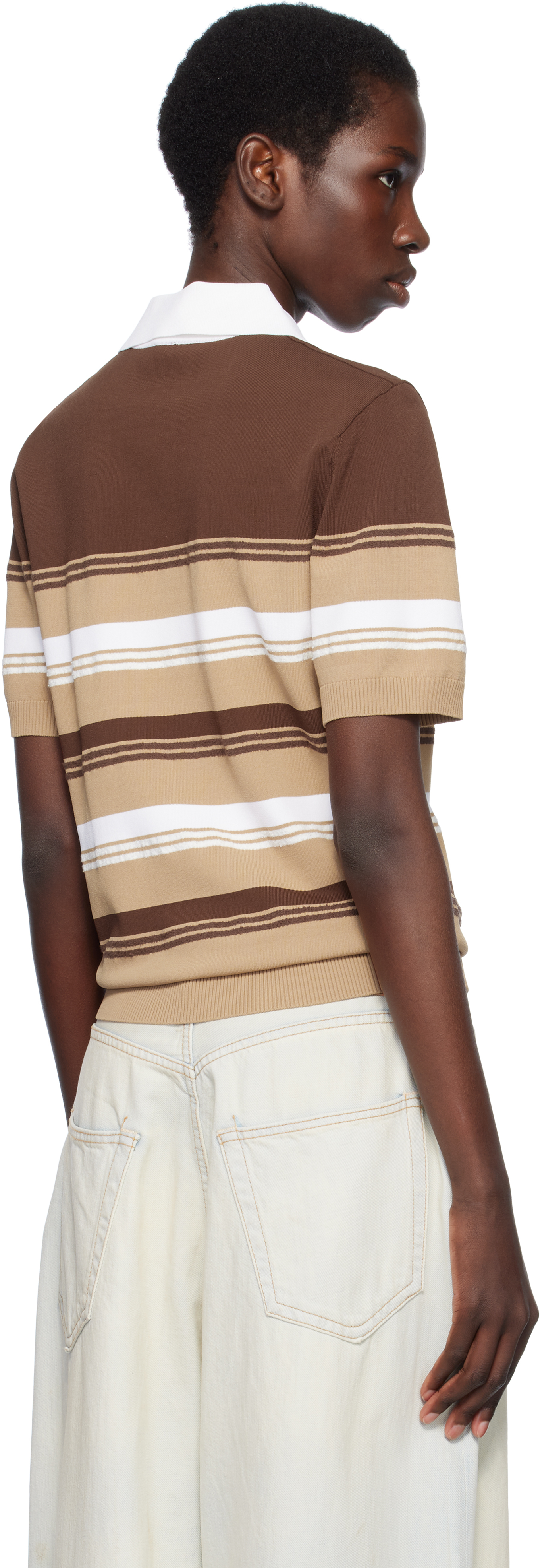 Casablanca Womens Brown Chicano Striped Knitted Polo Shirt In Beige / Brown