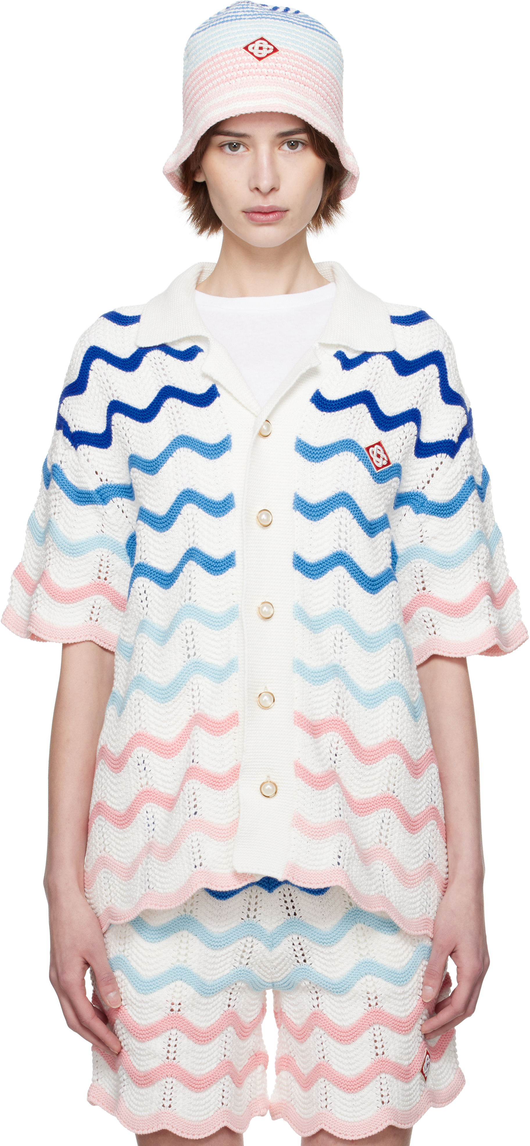 Multicolor Gradient Wave Crochet Shirt