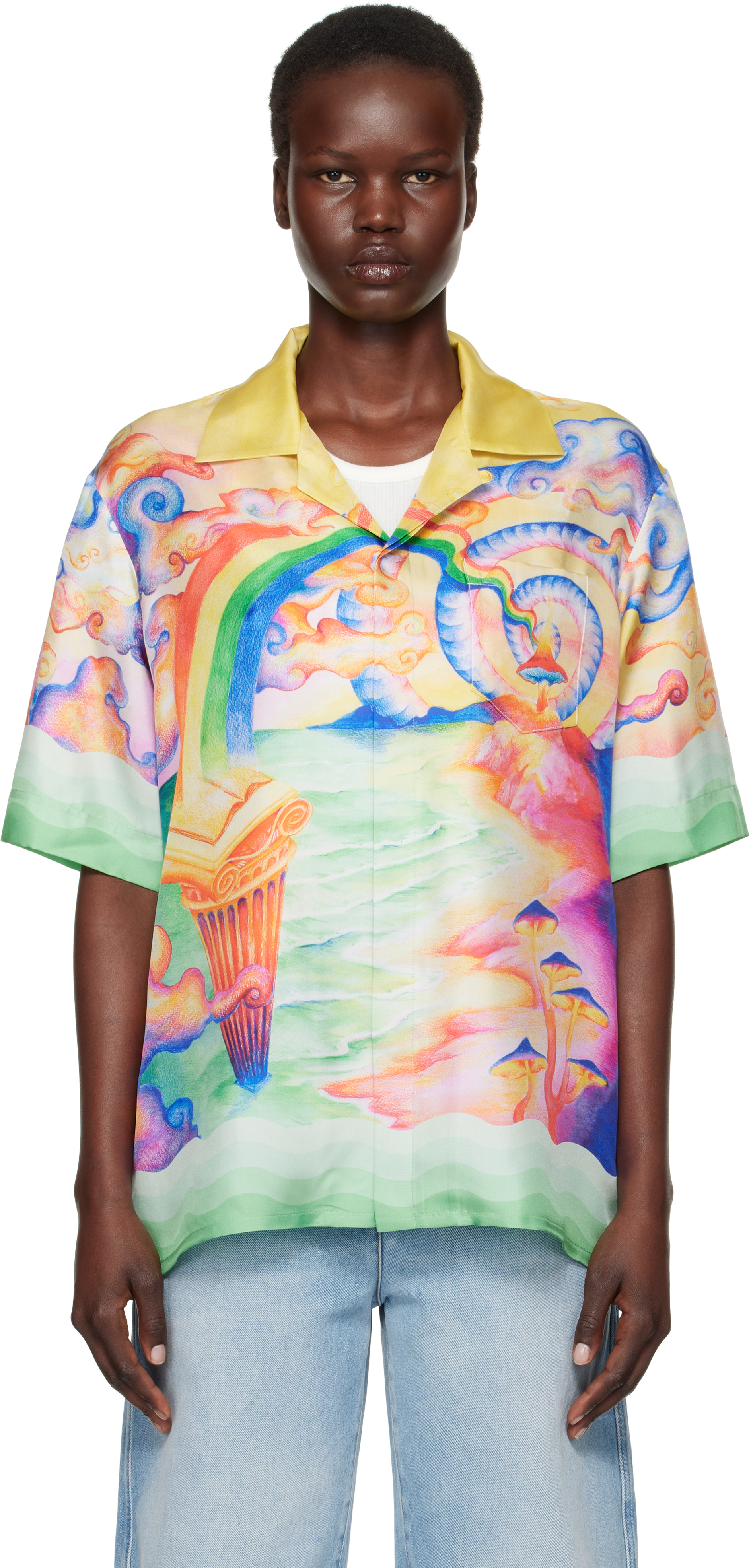 Tシャツ・カットソー CASABLANCA MULTICOLOR TOP Multicolor Printed Mesh Baby T-shirt by Casablanca on Sale