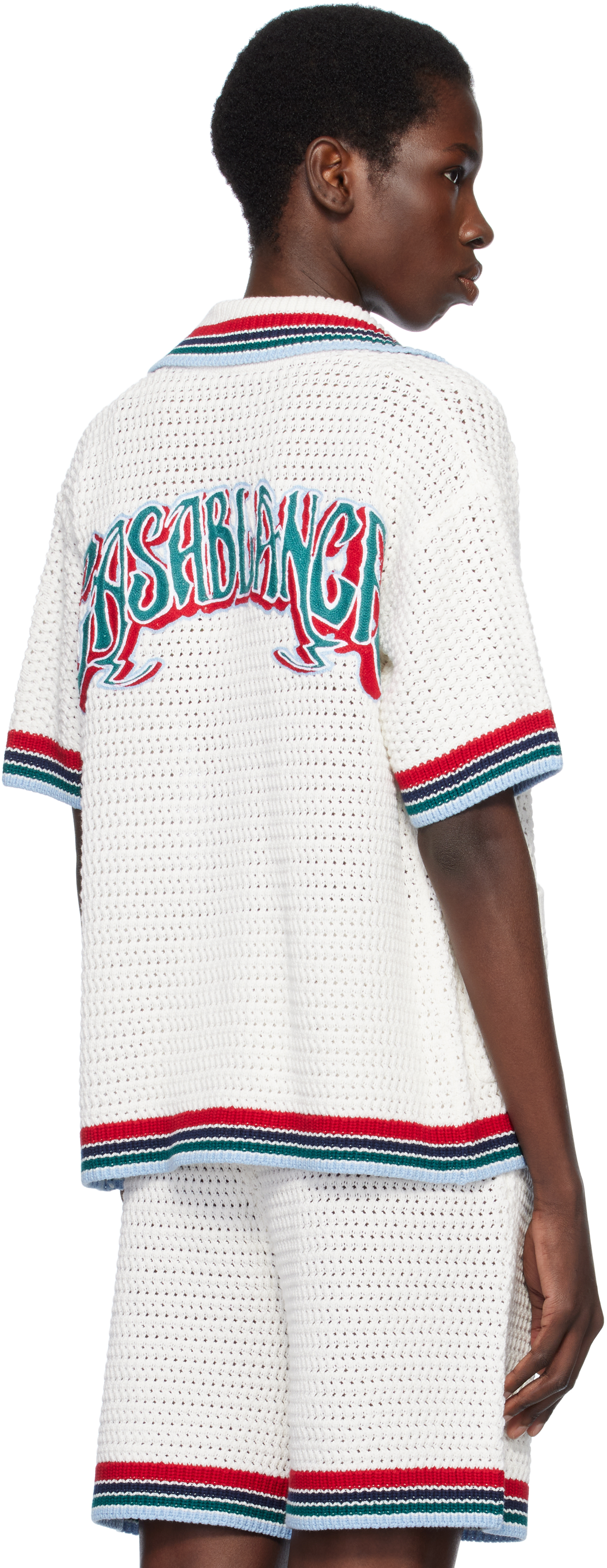 Casablanca Womens Sporty Faux Crochet Cotton-knit Shirt White In White