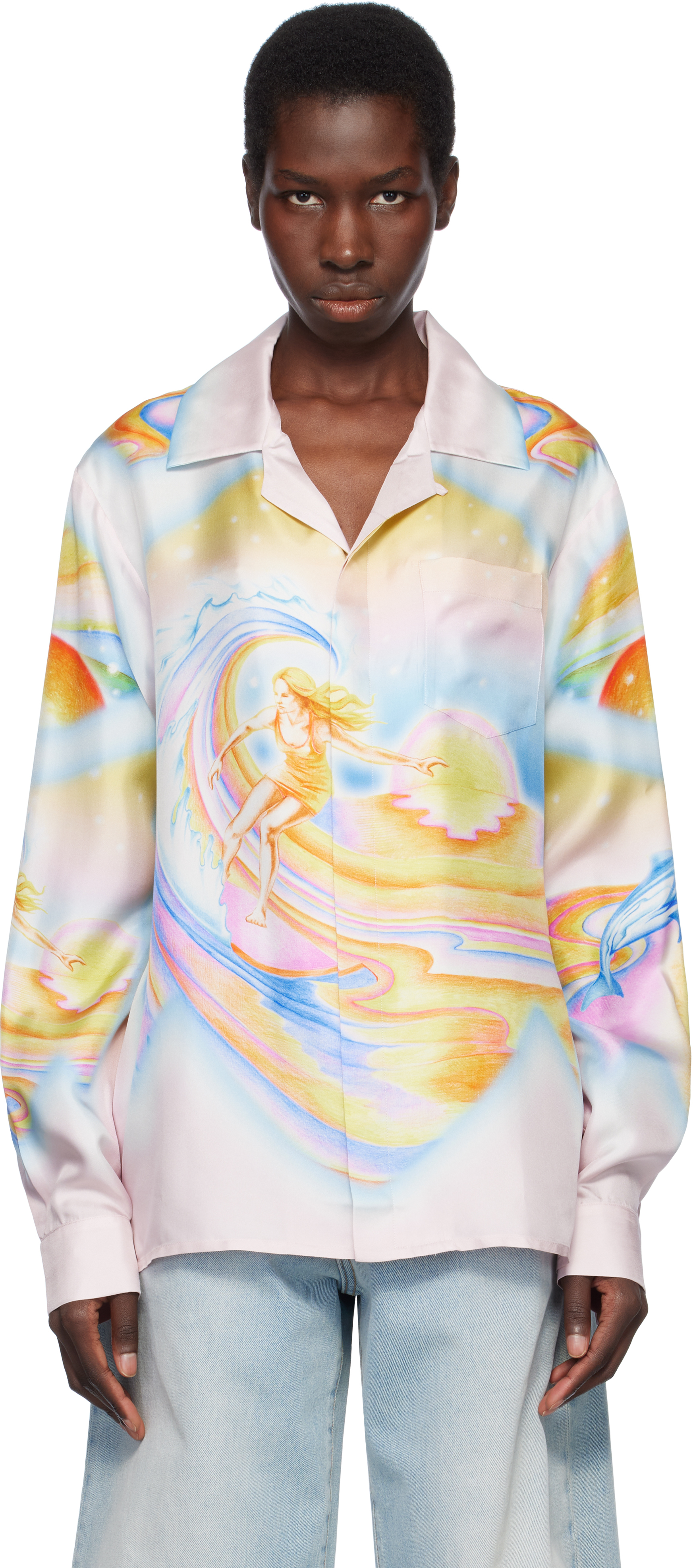 Multicolor Psychedelic Nirvana Long Sleeve Silk Shirt