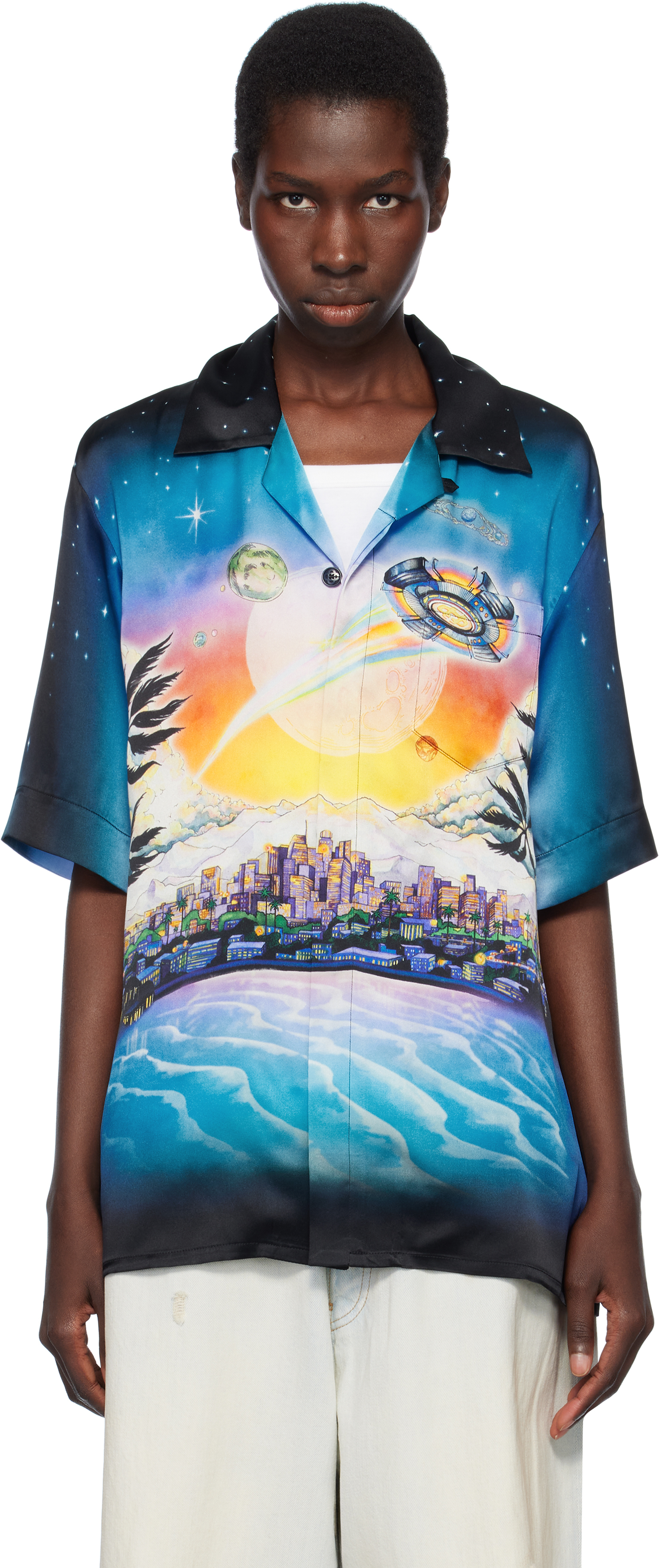 Multicolor 'La Prémonition' Short Sleeve Silk Shirt