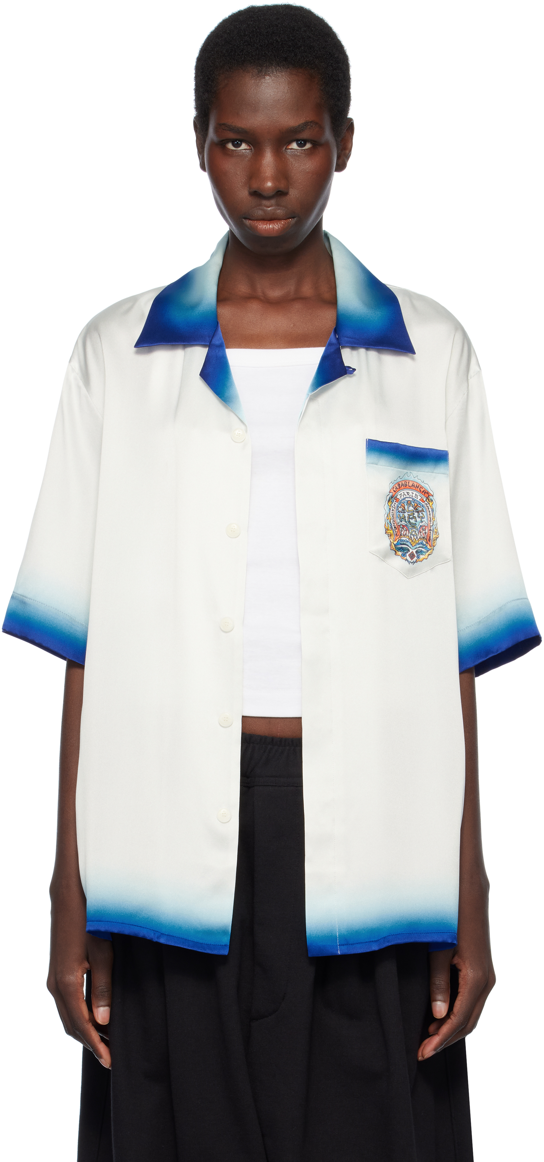 White Casa Way Skate Short Sleeve Silk Shirt