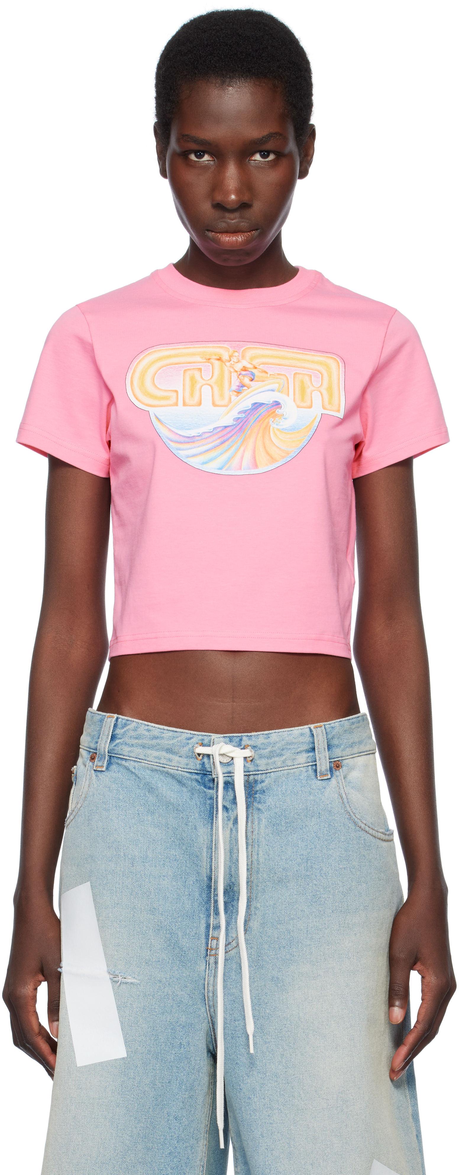 Casablanca Pink Casa Beach Wave Short T-shirt In Casa Surf